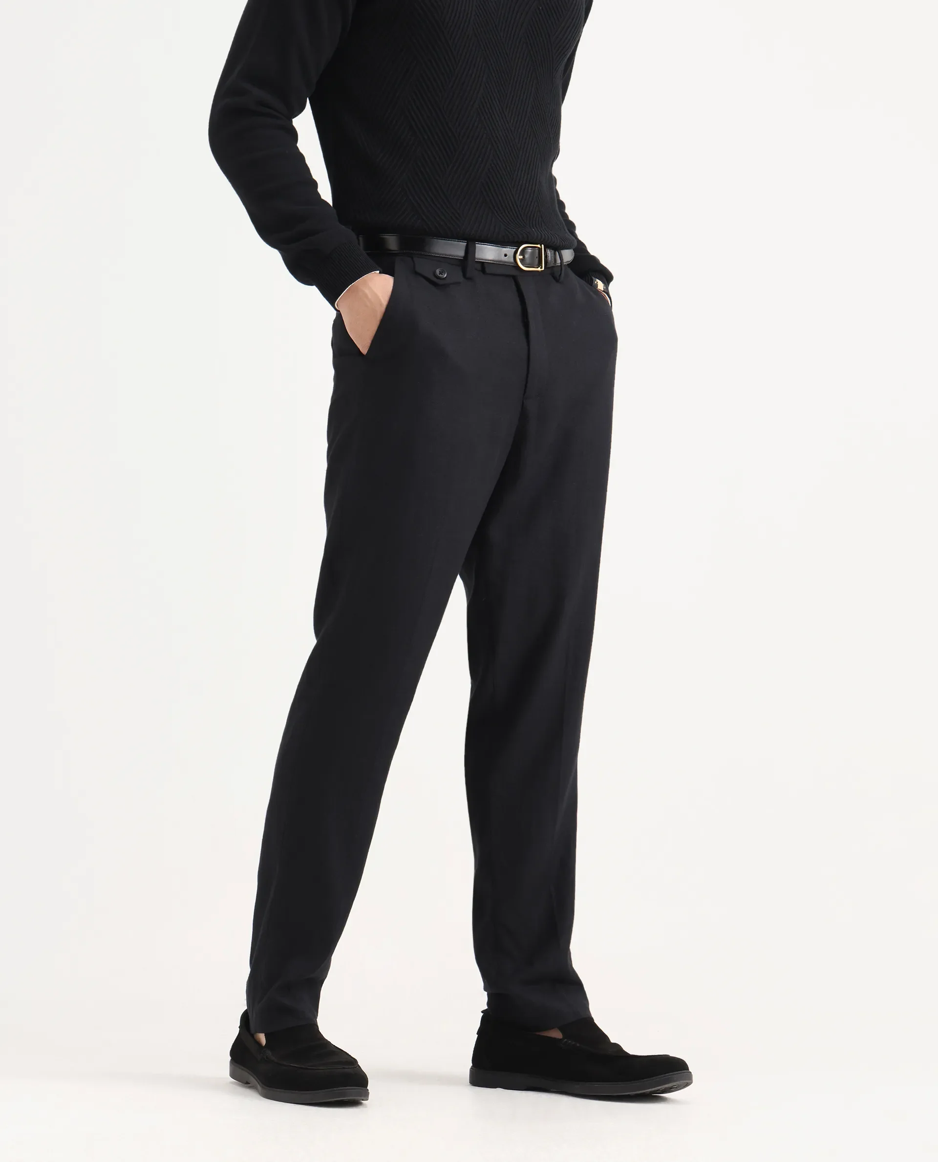 Rare Rabbit Men's Masoni-B Black Linen Blend Plain Relaxed Fit Trouser - Image 2