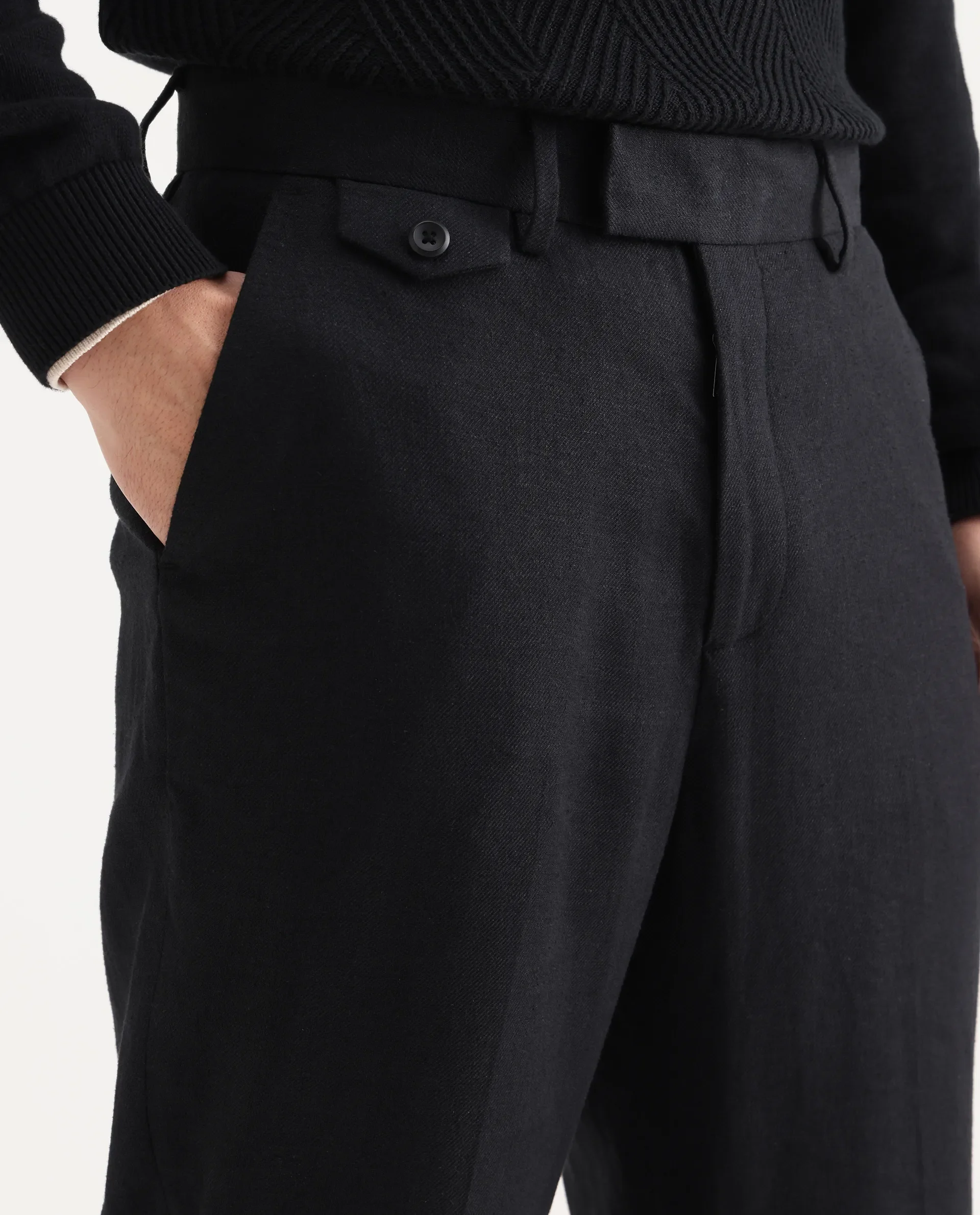 Rare Rabbit Men's Masoni-B Black Linen Blend Plain Relaxed Fit Trouser - Image 3