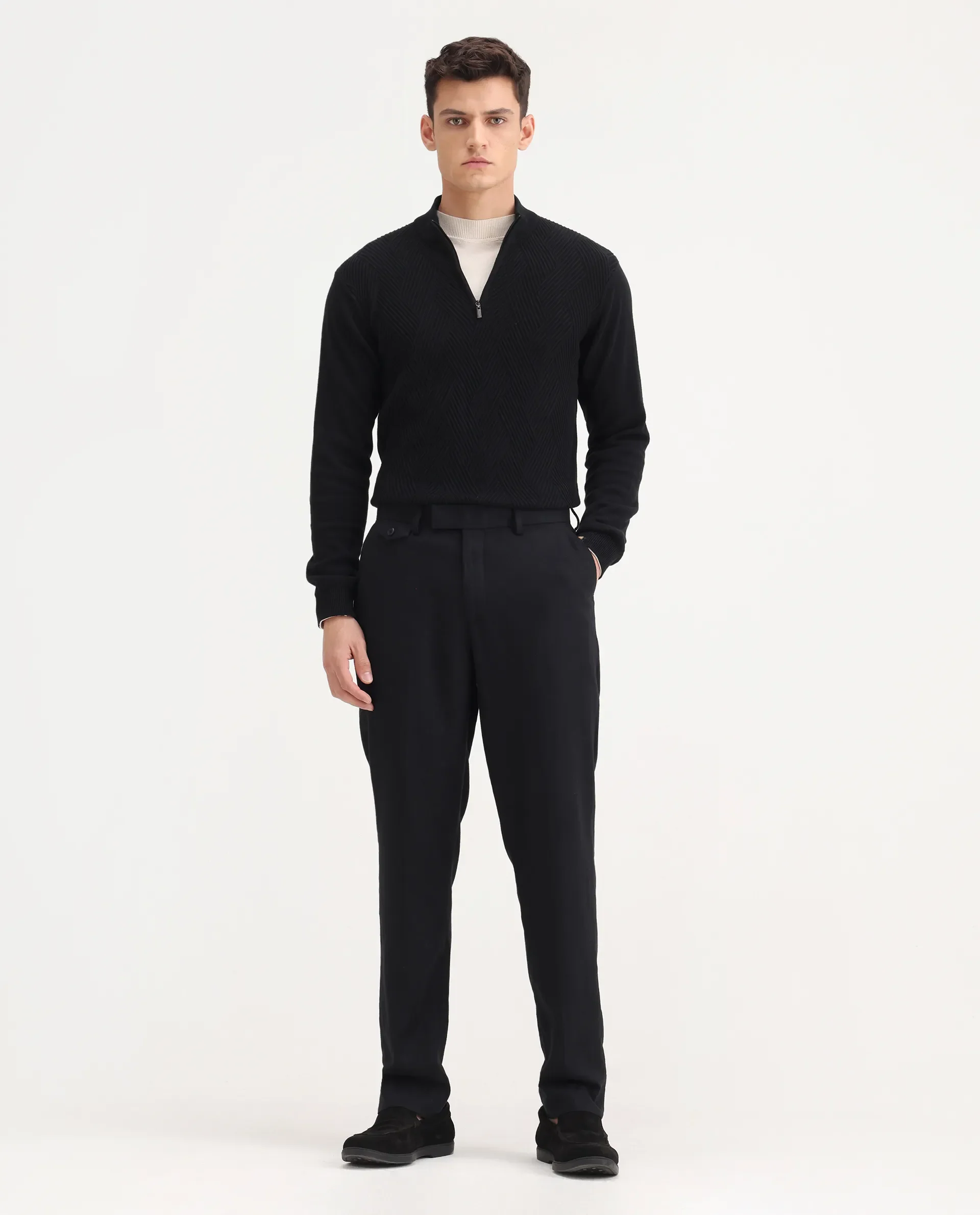 Rare Rabbit Men's Masoni-B Black Linen Blend Plain Relaxed Fit Trouser - Image 4