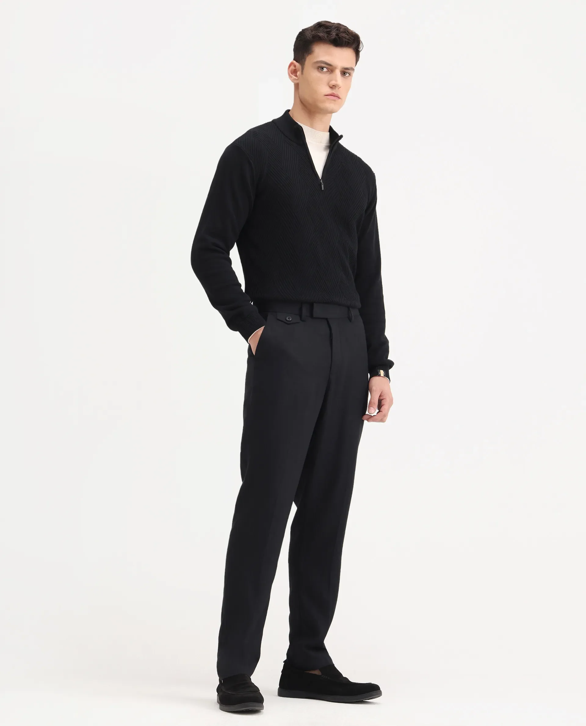 Rare Rabbit Men's Masoni-B Black Linen Blend Plain Relaxed Fit Trouser - Image 5