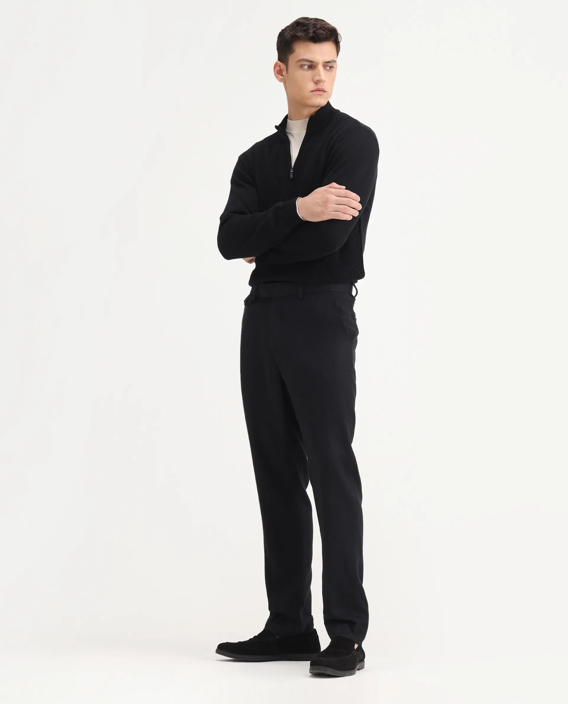 Rare Rabbit Men's Masoni-B Black Linen Blend Plain Relaxed Fit Trouser - Image 6