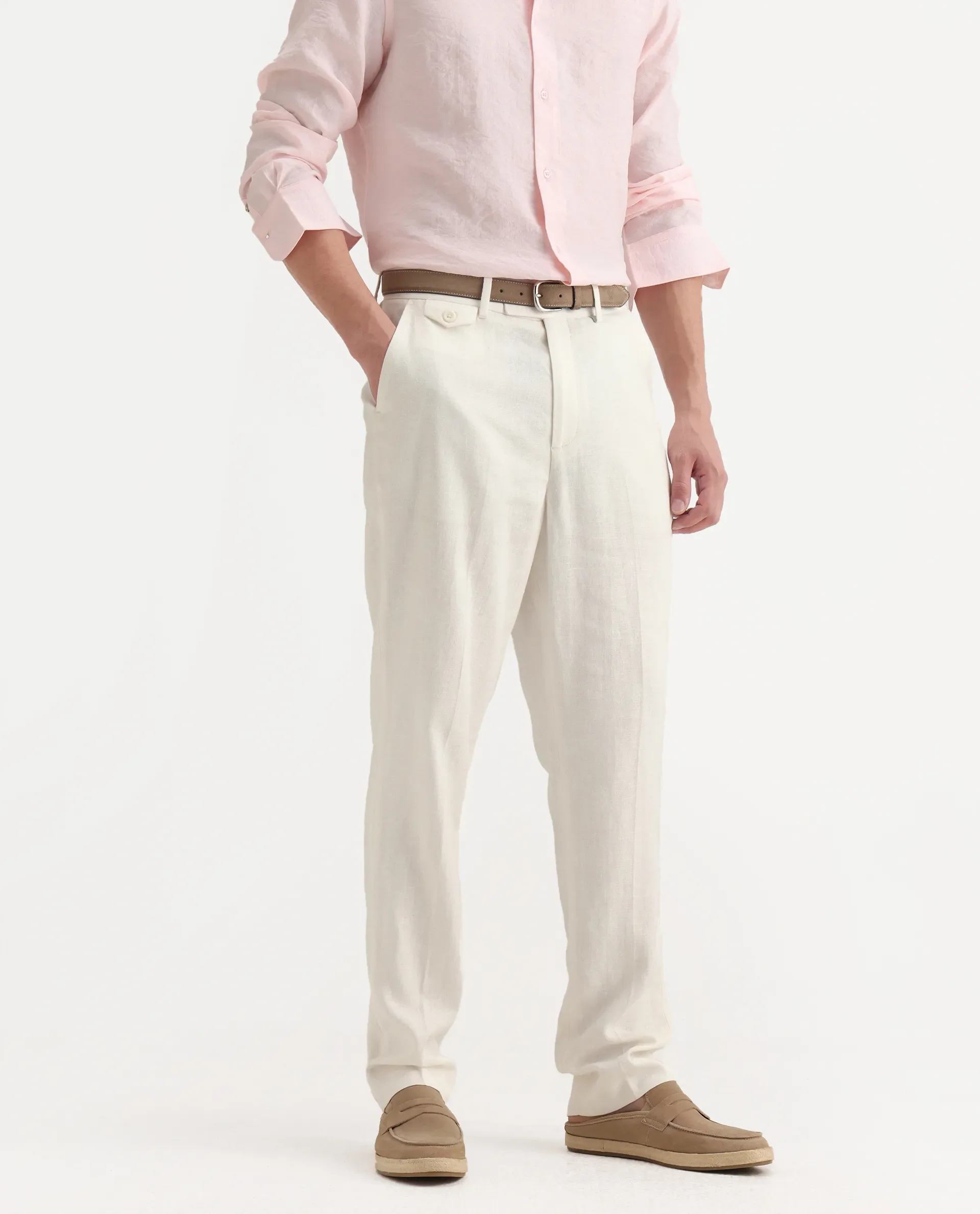 Rare Rabbit Men's Masoni-B Off White Linen Blend Plain Relaxed Fit Trouser - Image 2