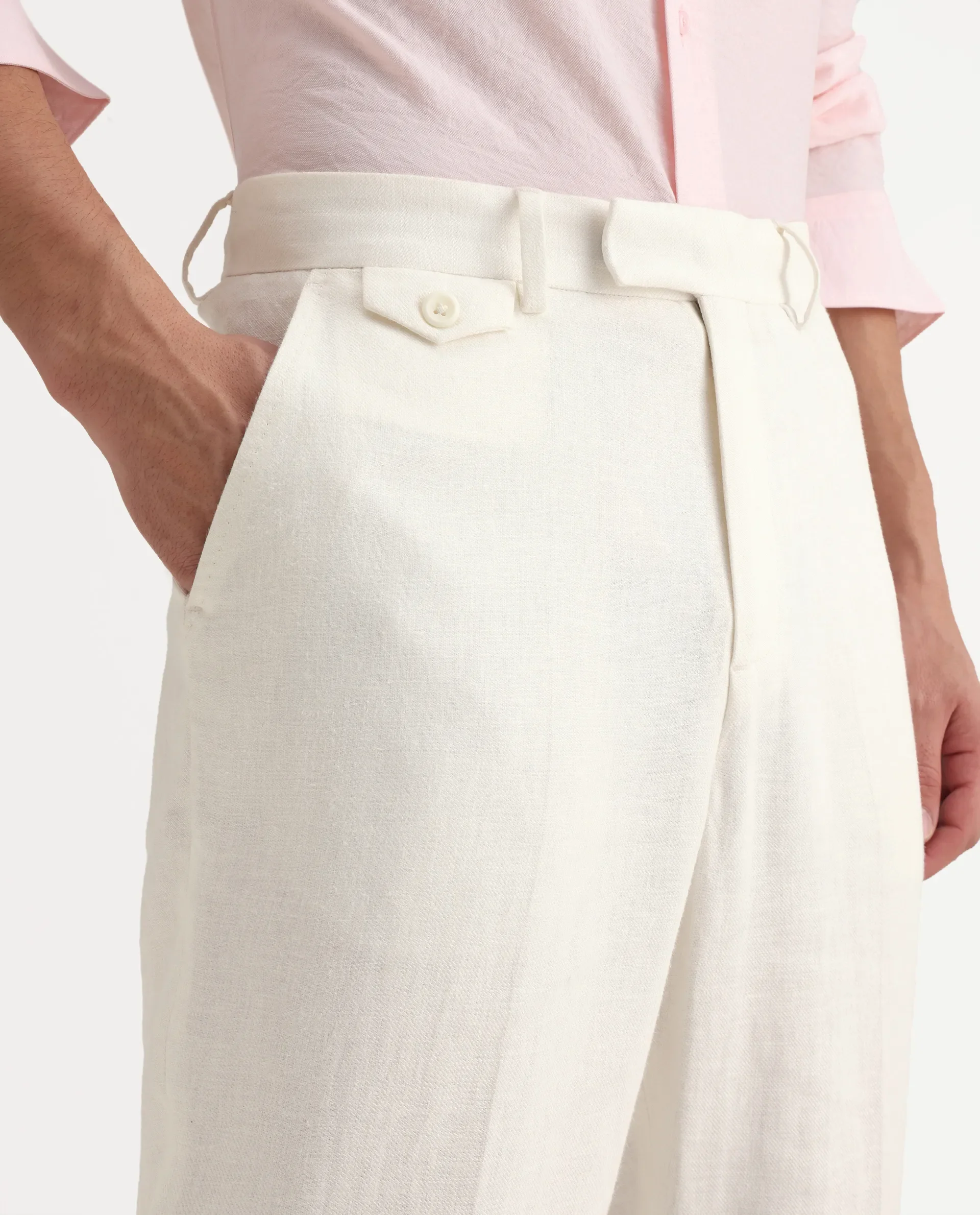 Rare Rabbit Men's Masoni-B Off White Linen Blend Plain Relaxed Fit Trouser - Image 3