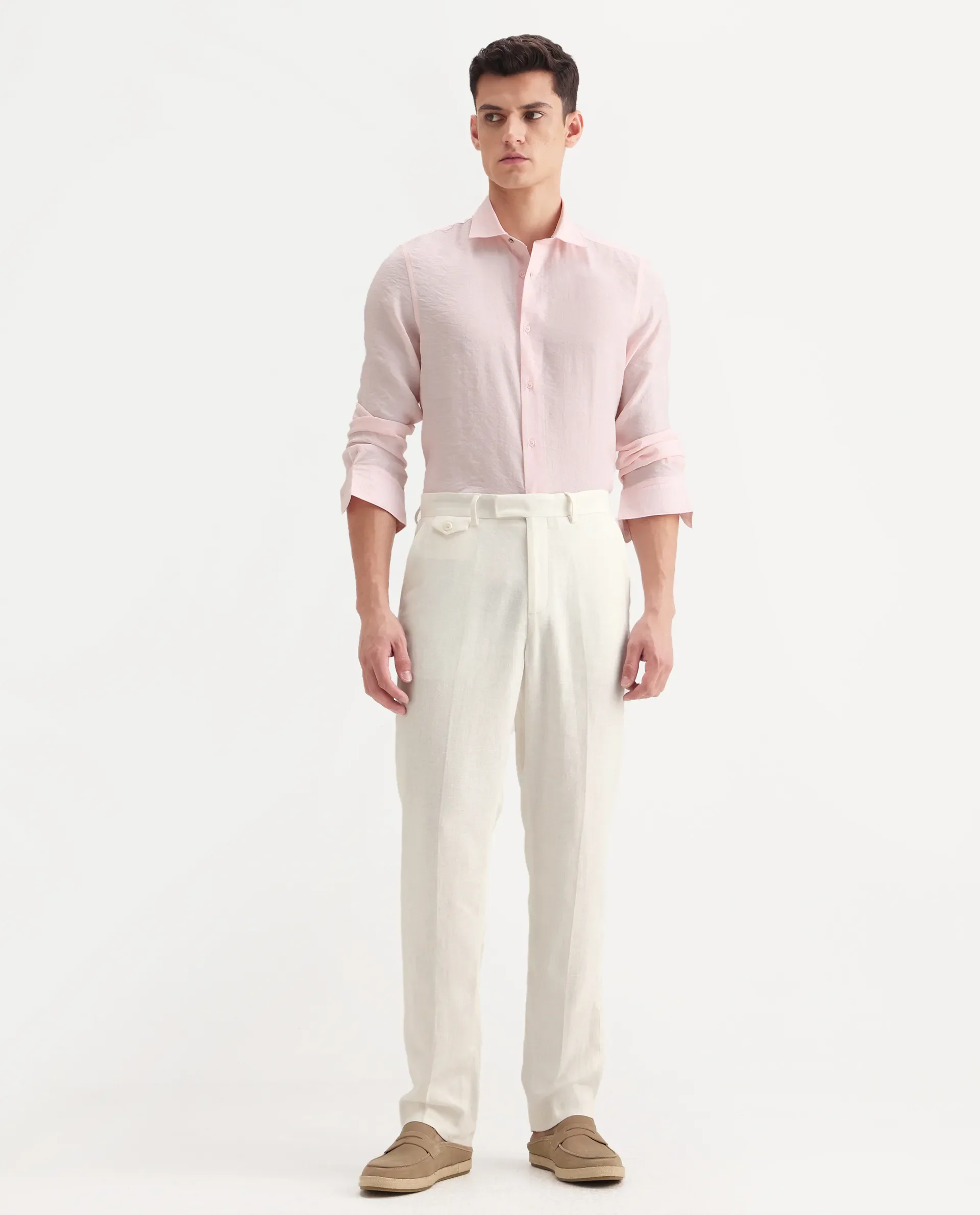 Rare Rabbit Men's Masoni-B Off White Linen Blend Plain Relaxed Fit Trouser - Image 4