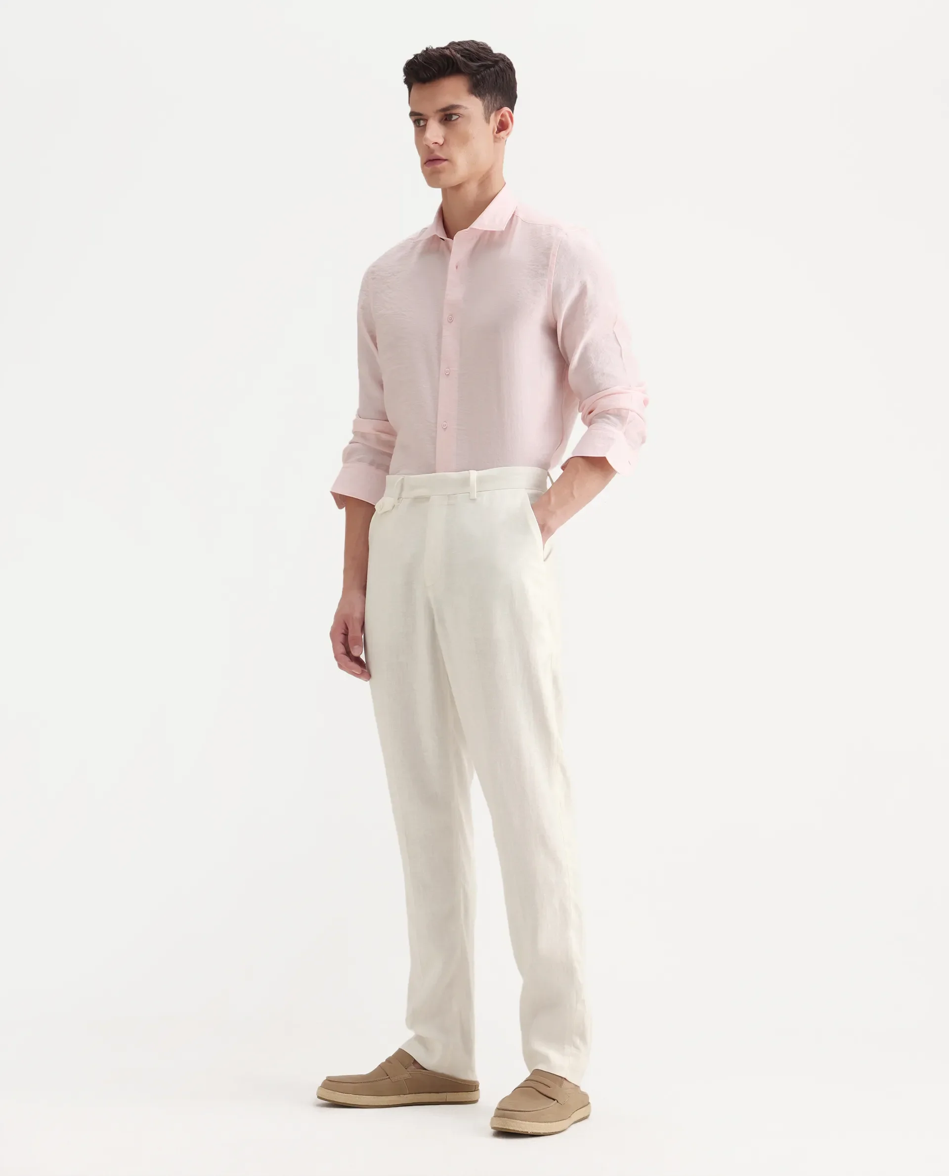 Rare Rabbit Men's Masoni-B Off White Linen Blend Plain Relaxed Fit Trouser - Image 5