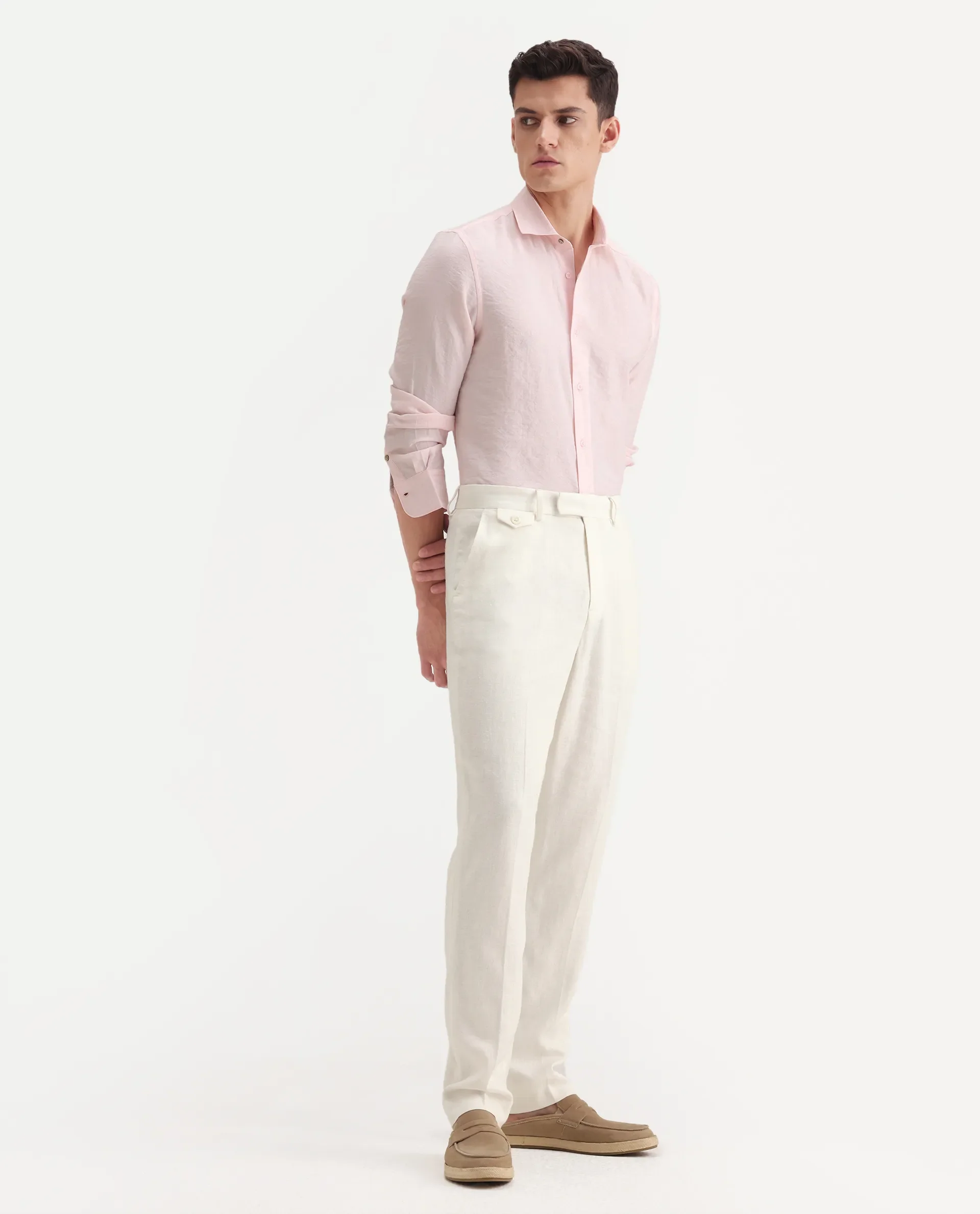 Rare Rabbit Men's Masoni-B Off White Linen Blend Plain Relaxed Fit Trouser - Image 6