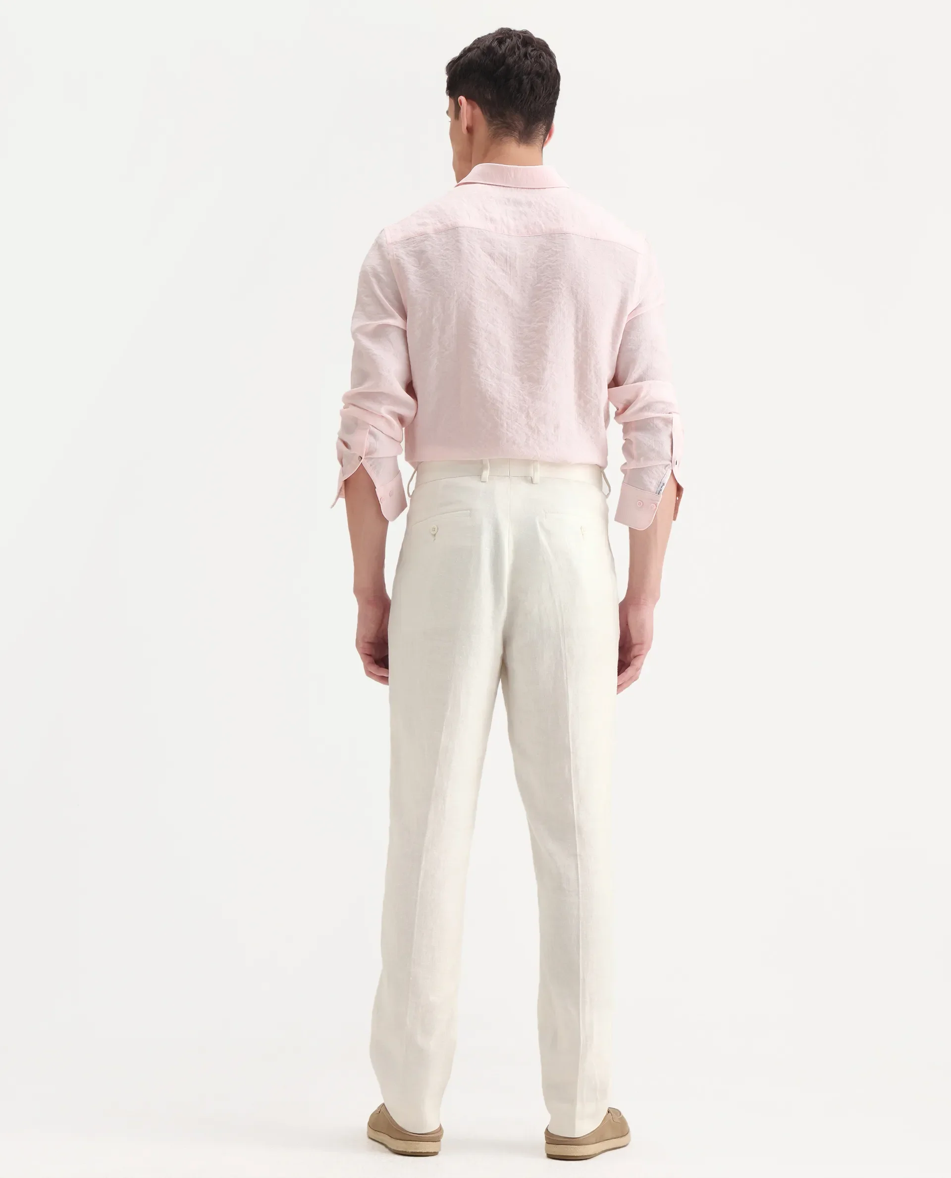 Rare Rabbit Men's Masoni-B Off White Linen Blend Plain Relaxed Fit Trouser - Image 8