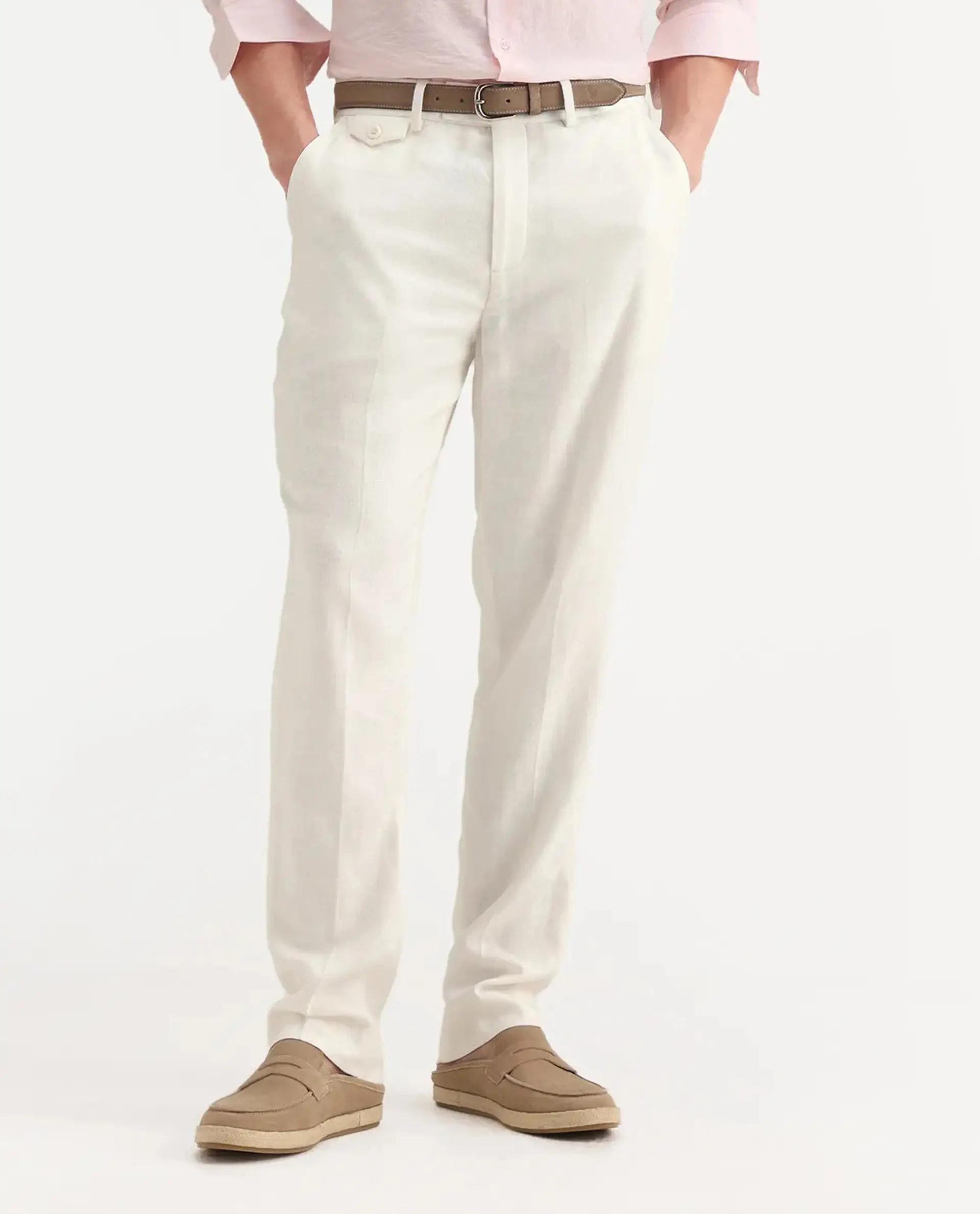 Rare Rabbit Men's Masoni-B Off White Linen Blend Plain Relaxed Fit Trouser - Image 9