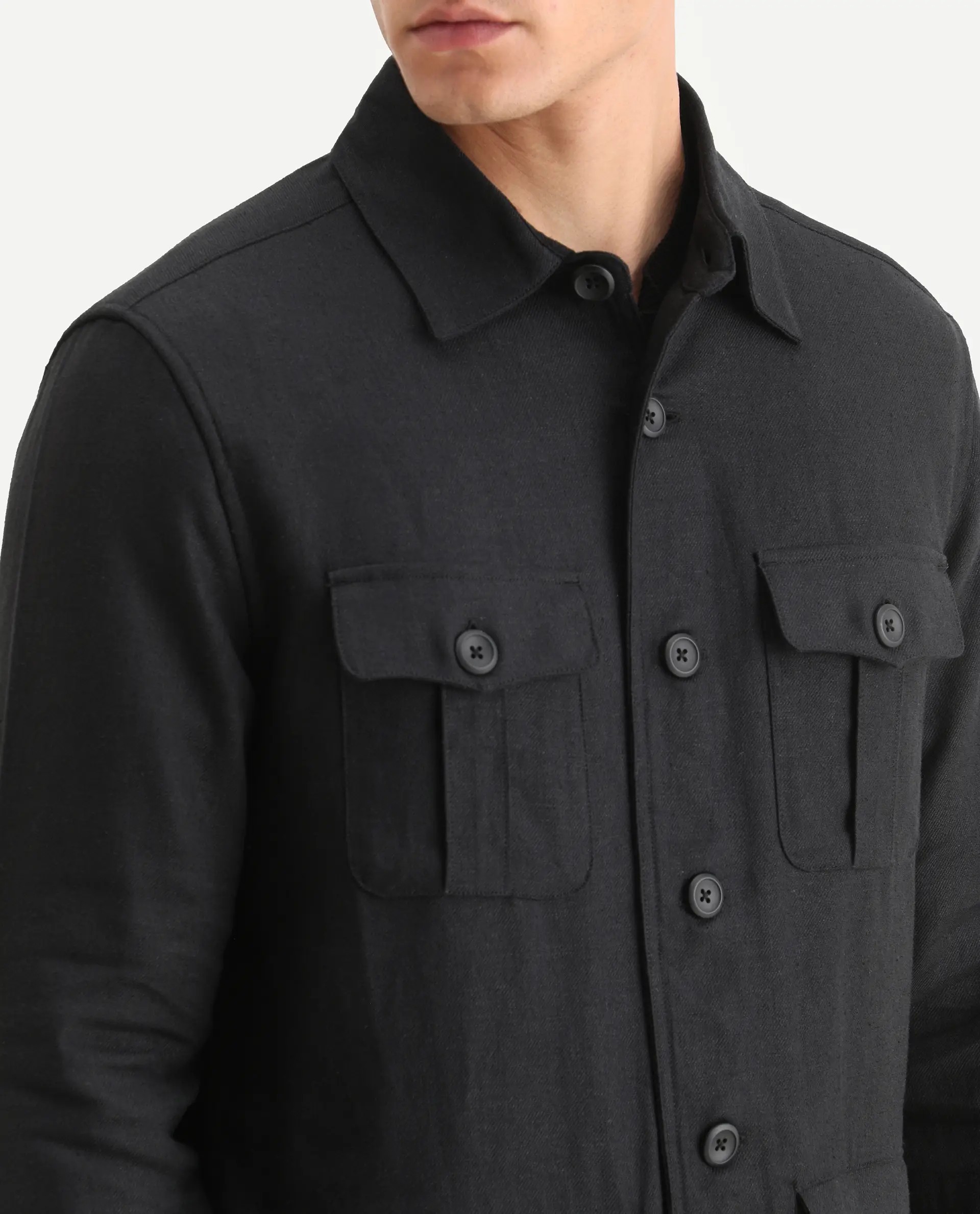 Rare Rabbit Men's Masoni-T Black Linen Blend Fabric Collared Neck Regular Fit Plain Jacket - Image 3