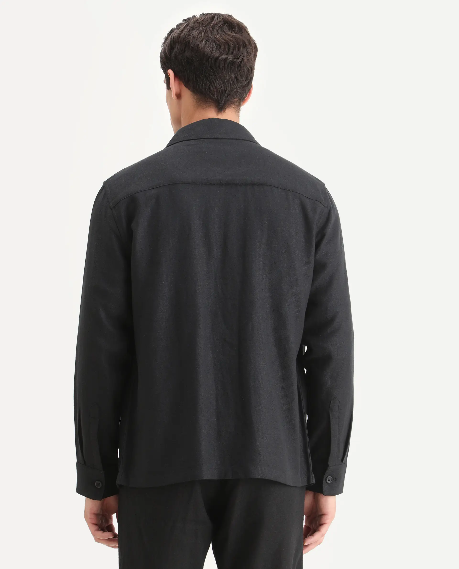 Rare Rabbit Men's Masoni-T Black Linen Blend Fabric Collared Neck Regular Fit Plain Jacket - Image 7