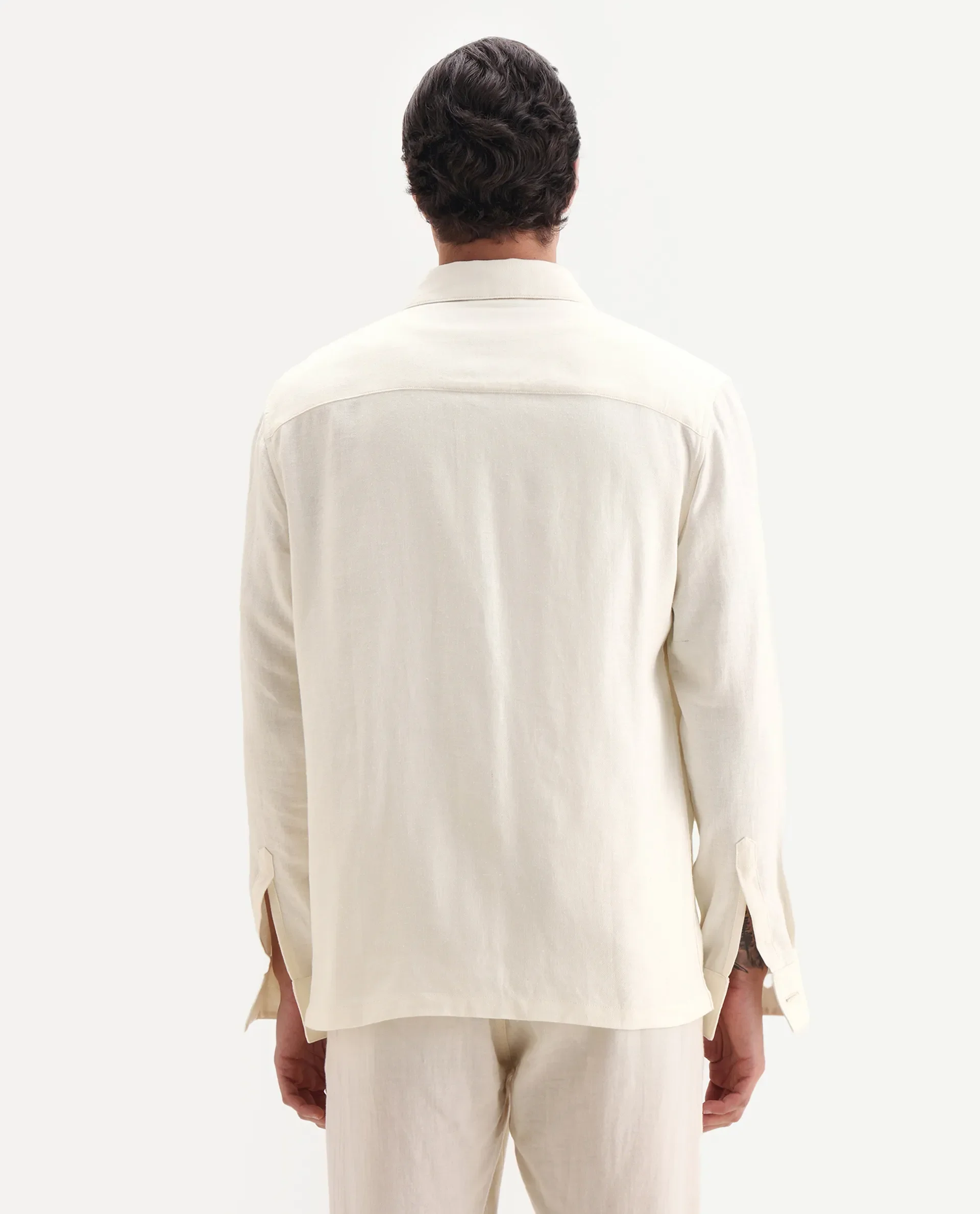 Rare Rabbit Men's Masoni-T Off White Linen Blend Fabric Collared Neck Regular Fit Plain Jacket - Image 7