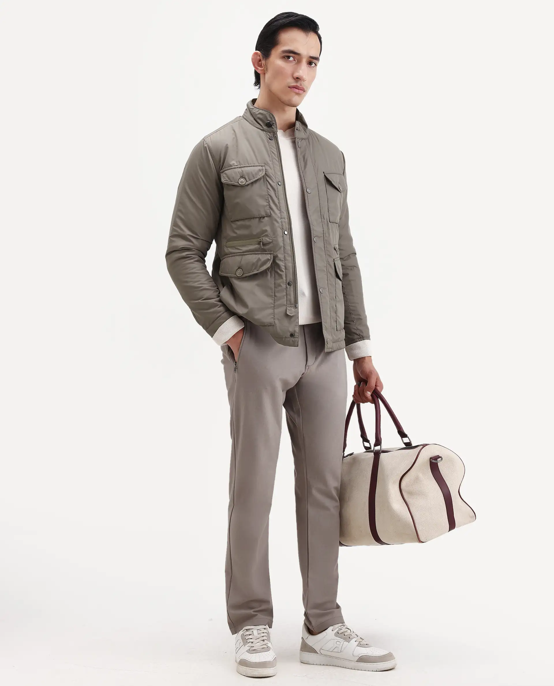 Rare Rabbit Men's Mass Beige Polyester Plain Regular Fit Full Sleeve High Neck Jacket - Image 2