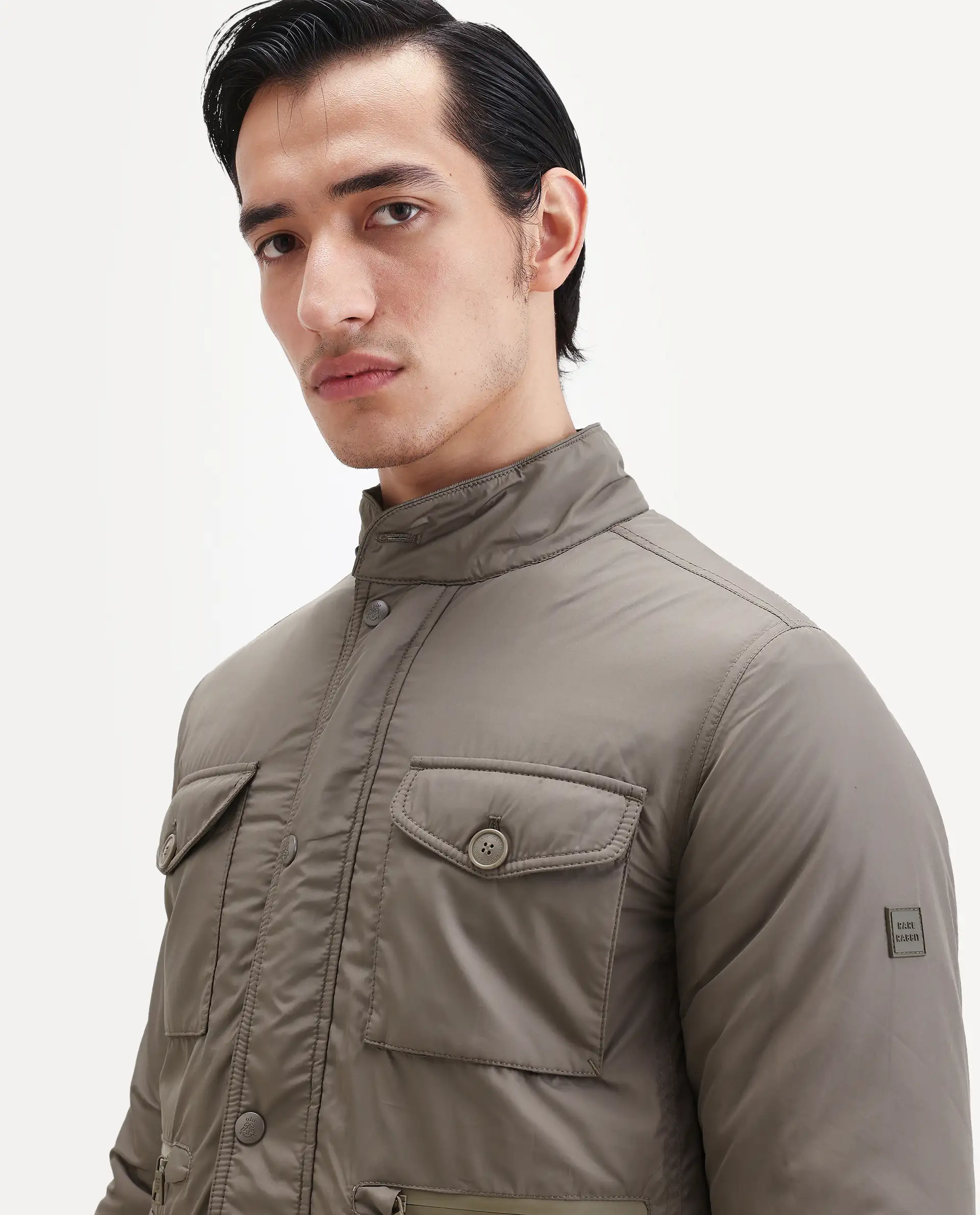 Rare Rabbit Men's Mass Beige Polyester Plain Regular Fit Full Sleeve High Neck Jacket - Image 4
