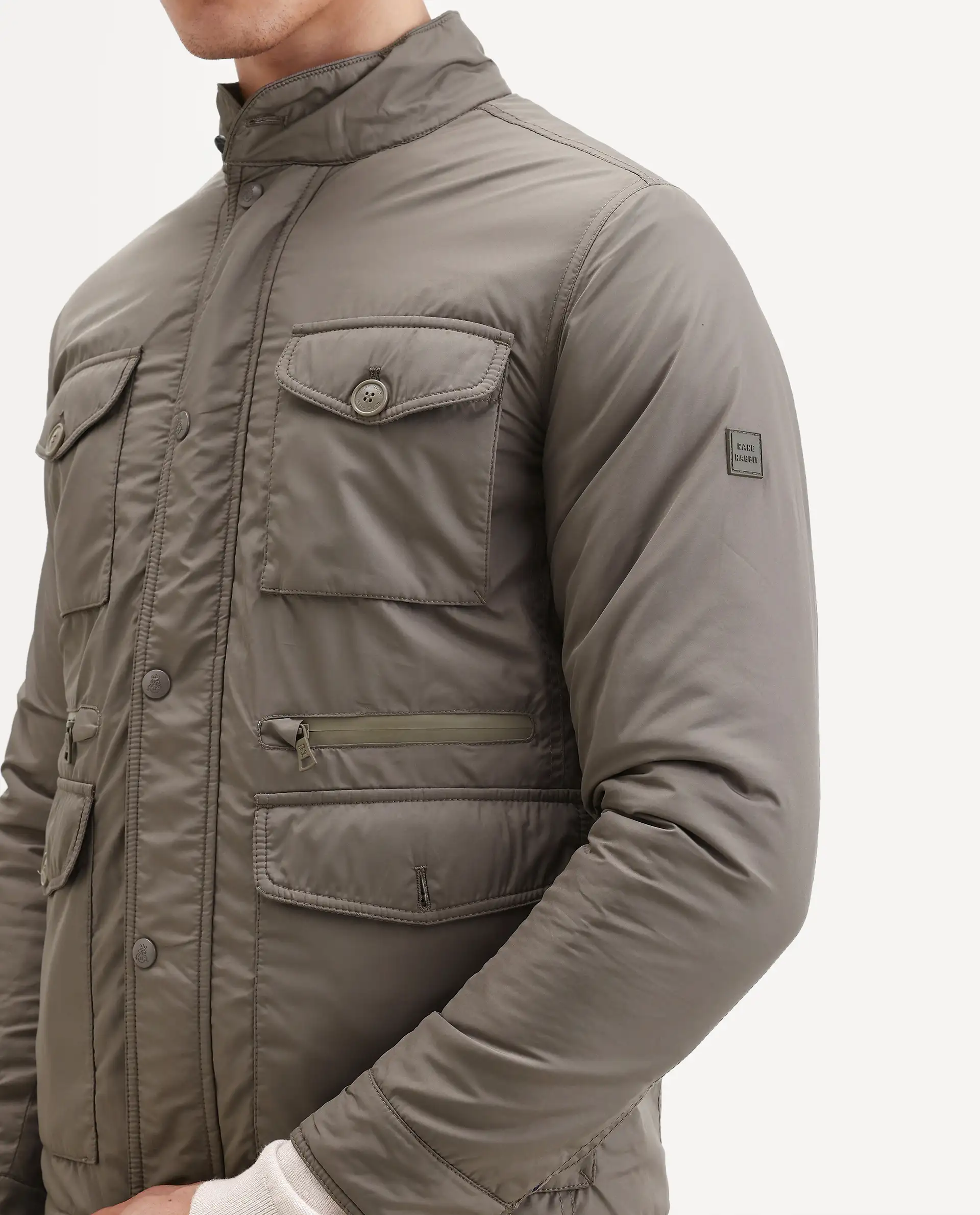Rare Rabbit Men's Mass Beige Polyester Plain Regular Fit Full Sleeve High Neck Jacket - Image 5