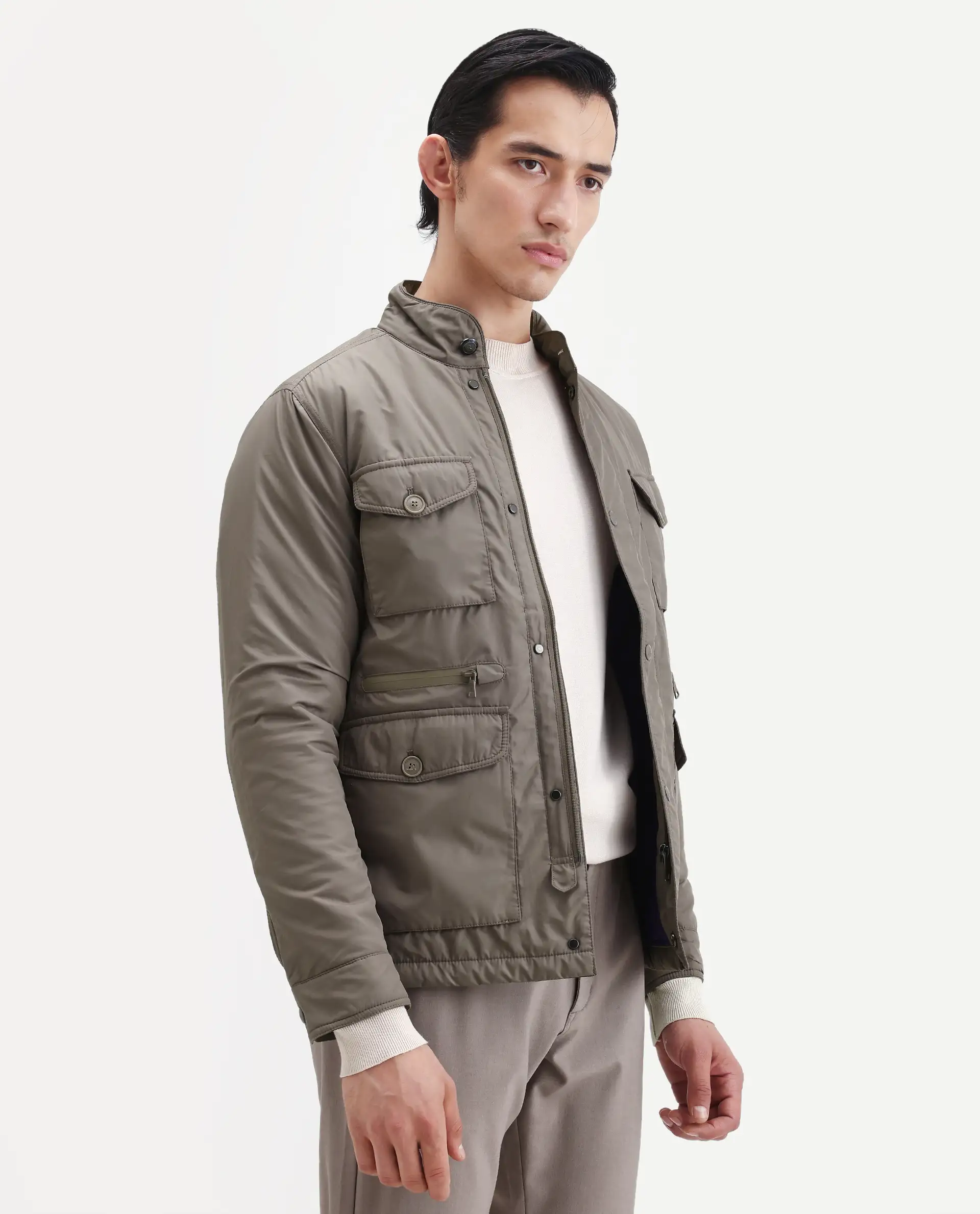Rare Rabbit Men's Mass Beige Polyester Plain Regular Fit Full Sleeve High Neck Jacket - Image 8