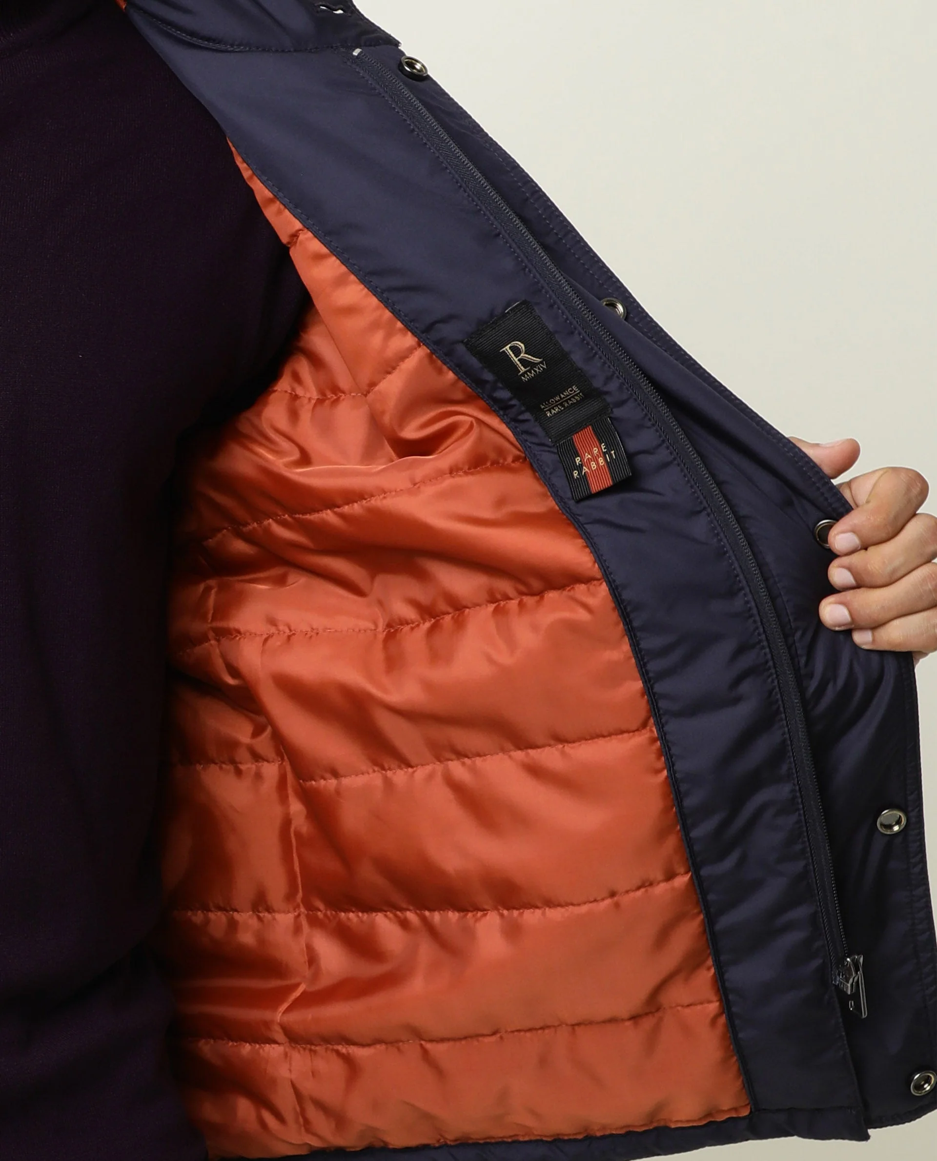 Rare Rabbit Men's Mass Navy Polyester Plain Relaxed Fit Full Sleeve Mandarin Collar Jacket - Image 6