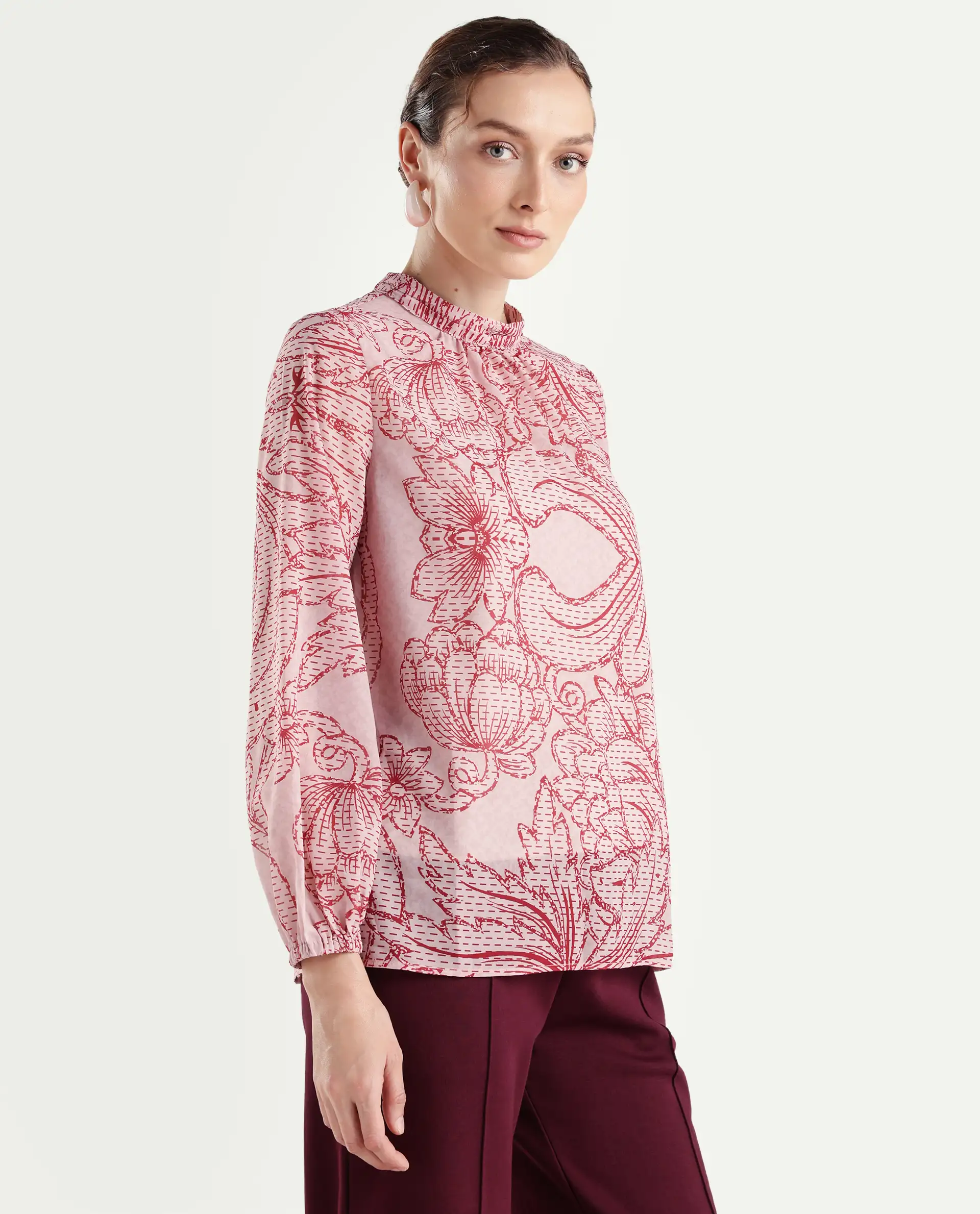 Rareism Women's Massy Multi Cotton Blend High Neck Abstract Print Bishop Sleeve Regular Fit Top - Image 6