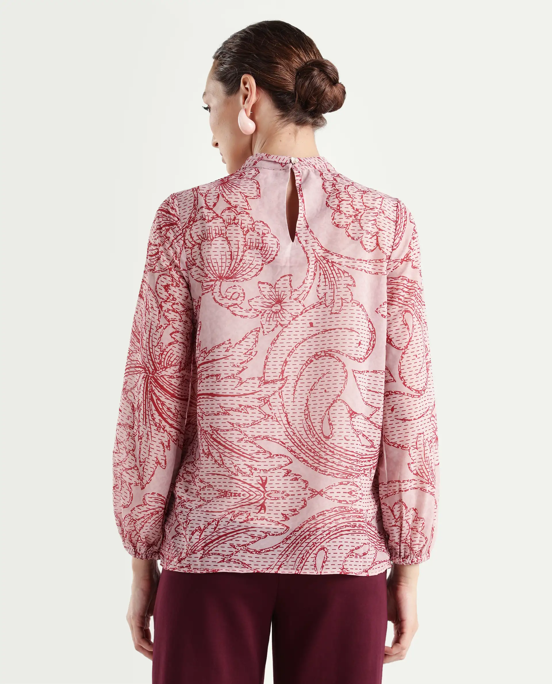 Rareism Women's Massy Multi Cotton Blend High Neck Abstract Print Bishop Sleeve Regular Fit Top - Image 7