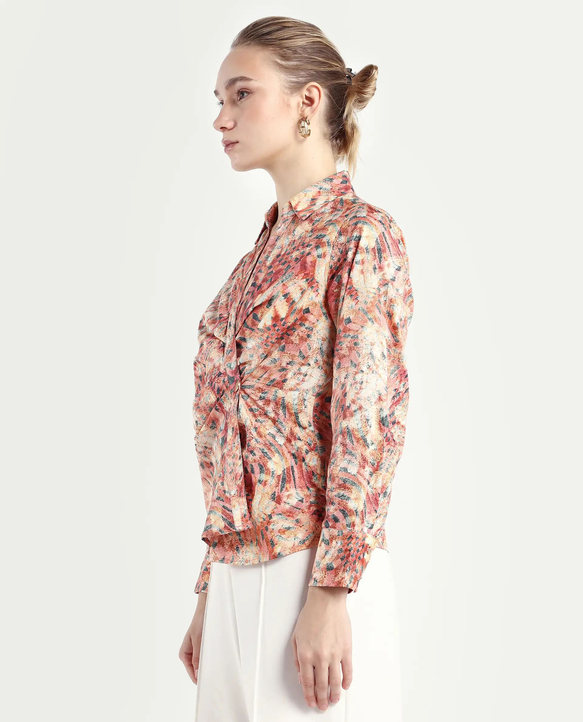 Rareism Women's Matay Multi Cotton Blend Johnny Collar Geometric Print Regular Fit Top - Image 5