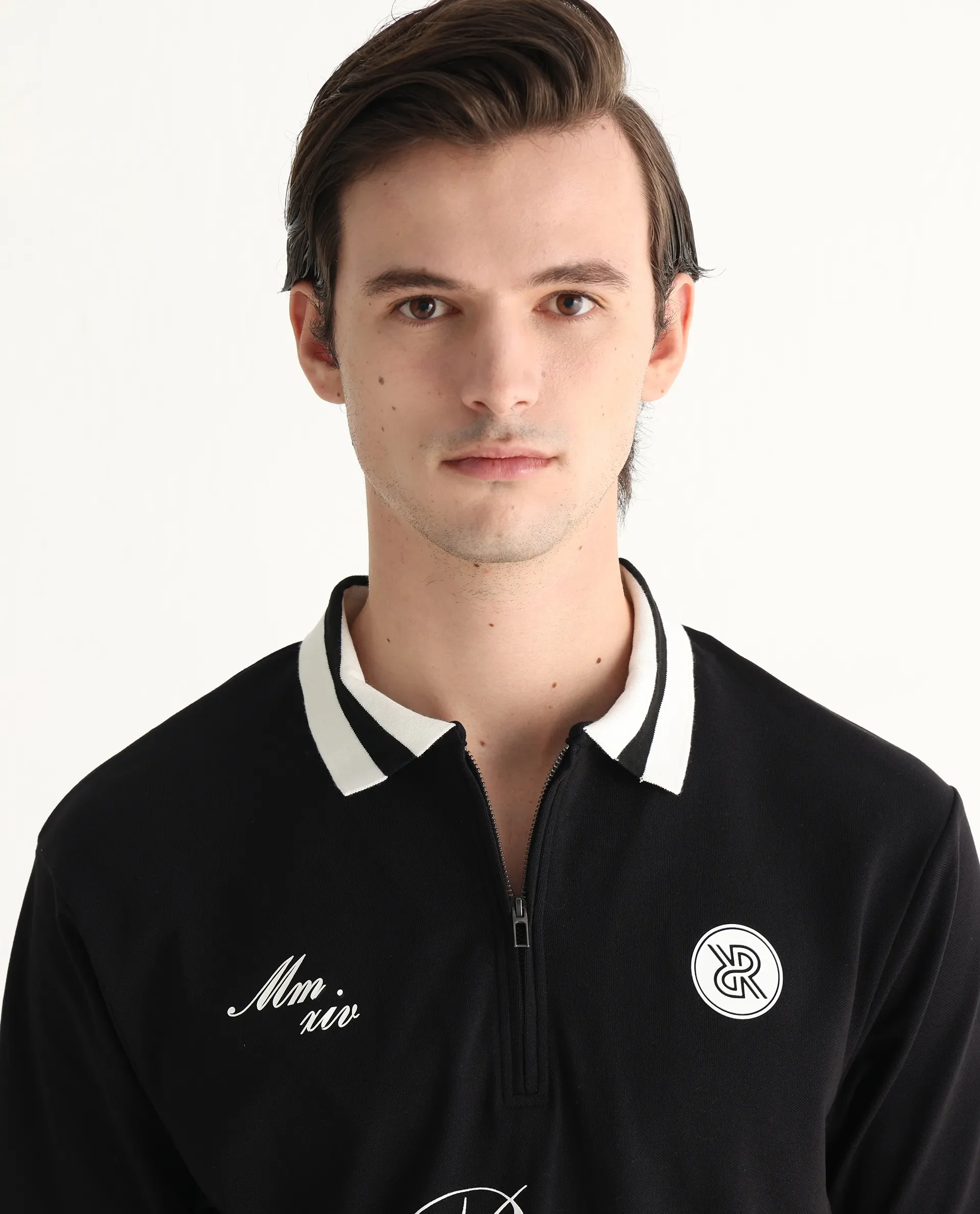 Rare Rabbit Men's Mateo Black Cotton Blend Embroidered Relaxed Fit Half Sleeve Polo - Image 7