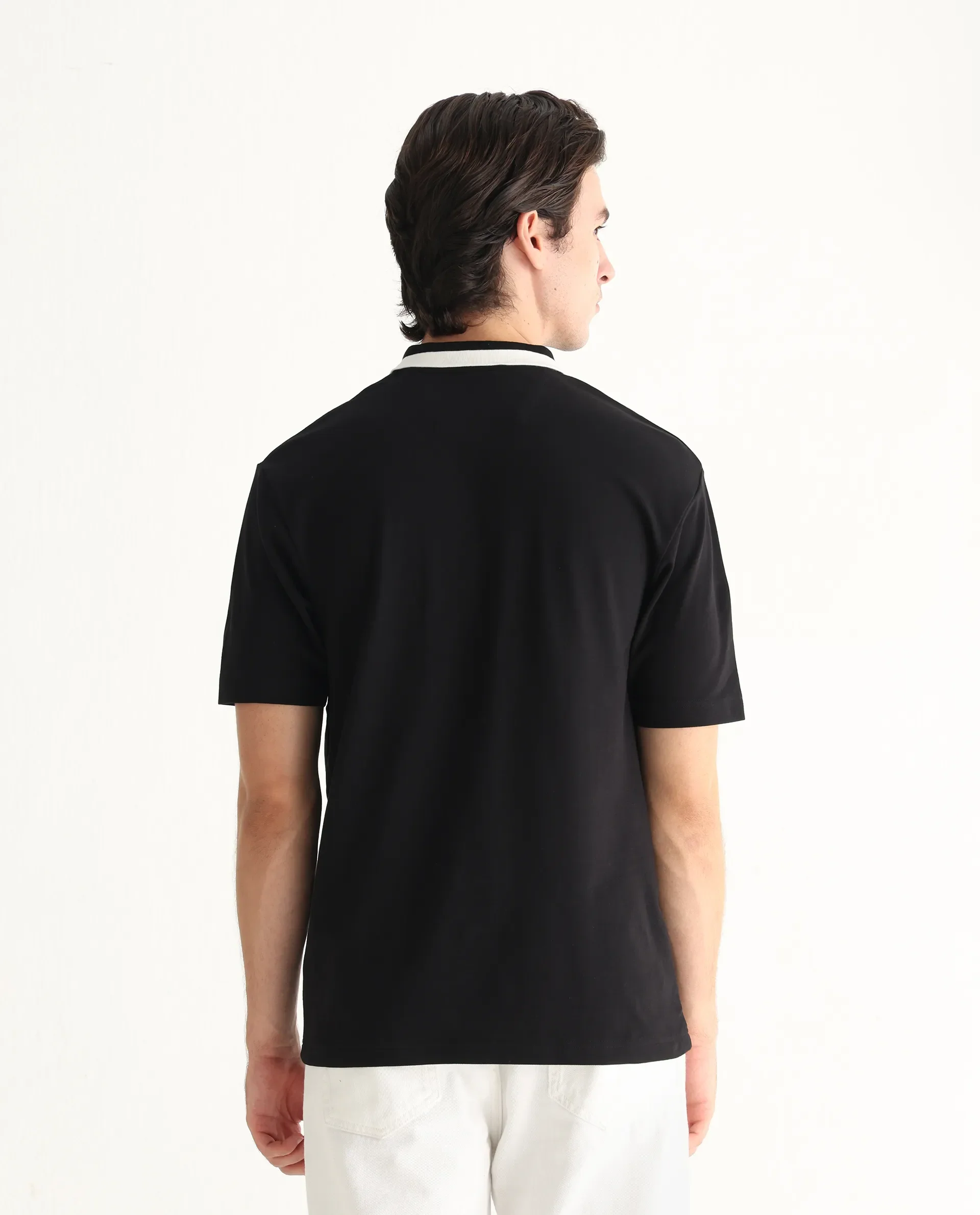 Rare Rabbit Men's Mateo Black Cotton Blend Embroidered Relaxed Fit Half Sleeve Polo - Image 8