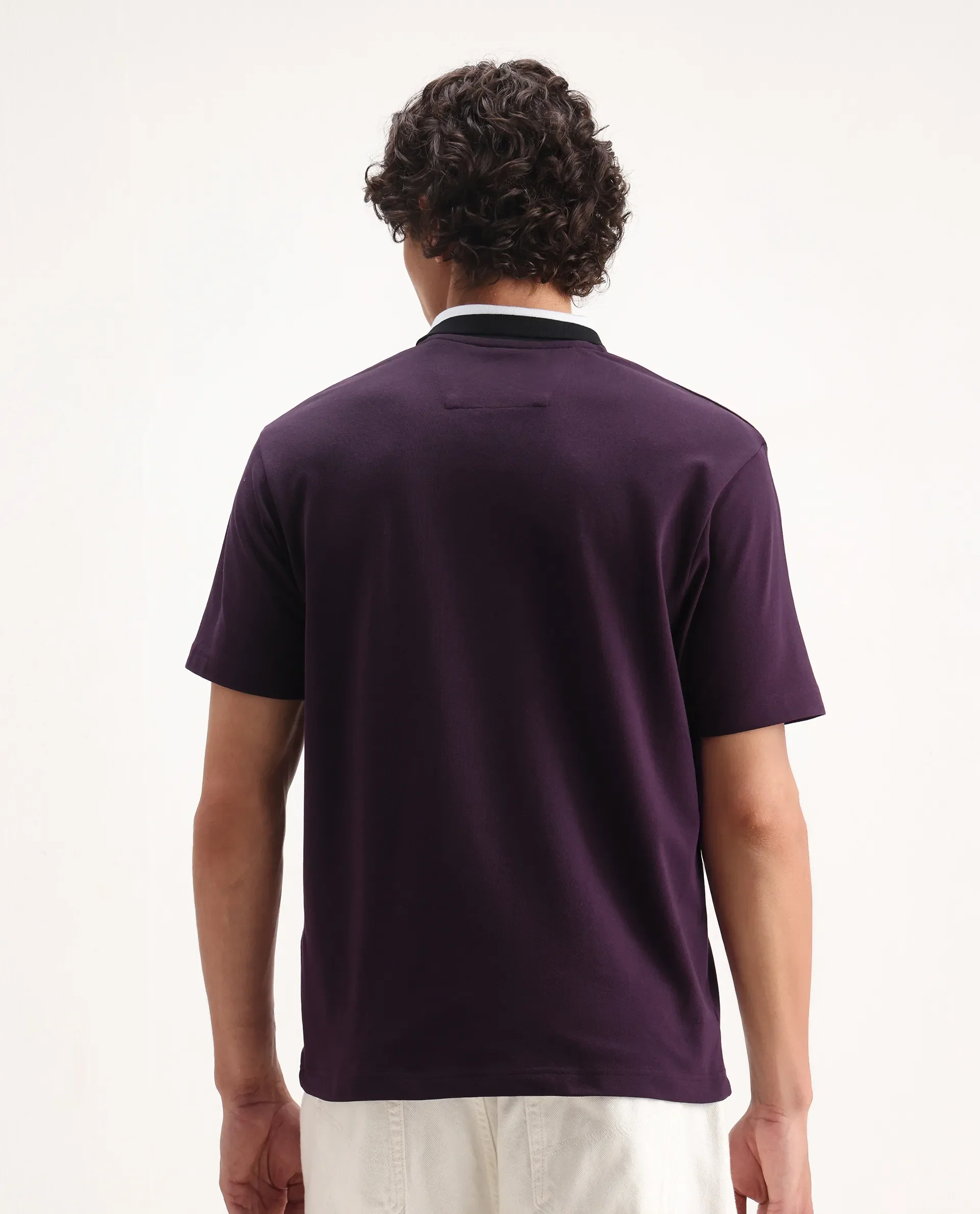 Rare Rabbit Men's Mateo Dark Purple Cotton Blend Embroidered Relaxed Fit Half Sleeve Polo - Image 7