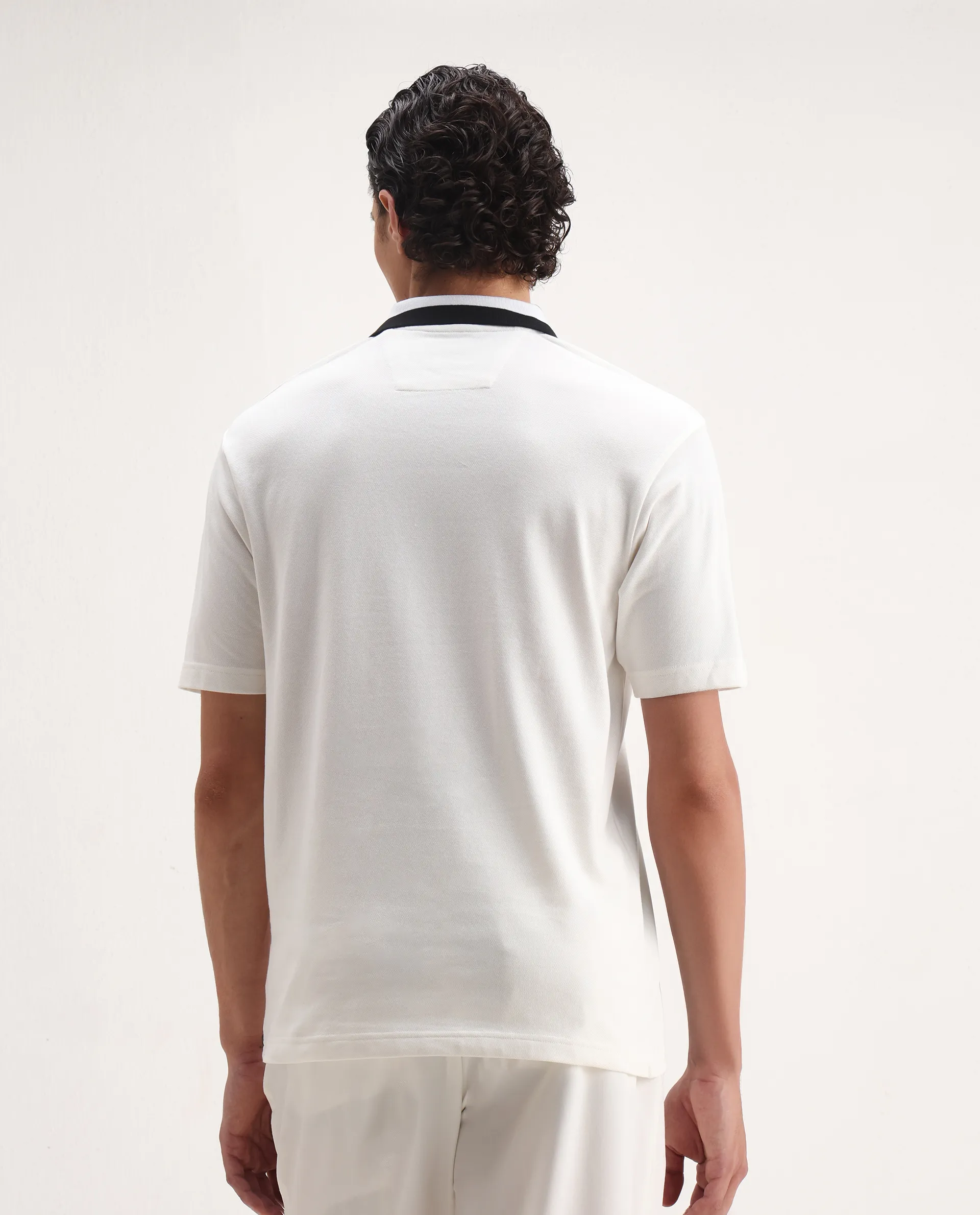 Rare Rabbit Men's Mateo White Cotton Blend Embroidered Regular Fit Half Sleeve Polo - Image 6