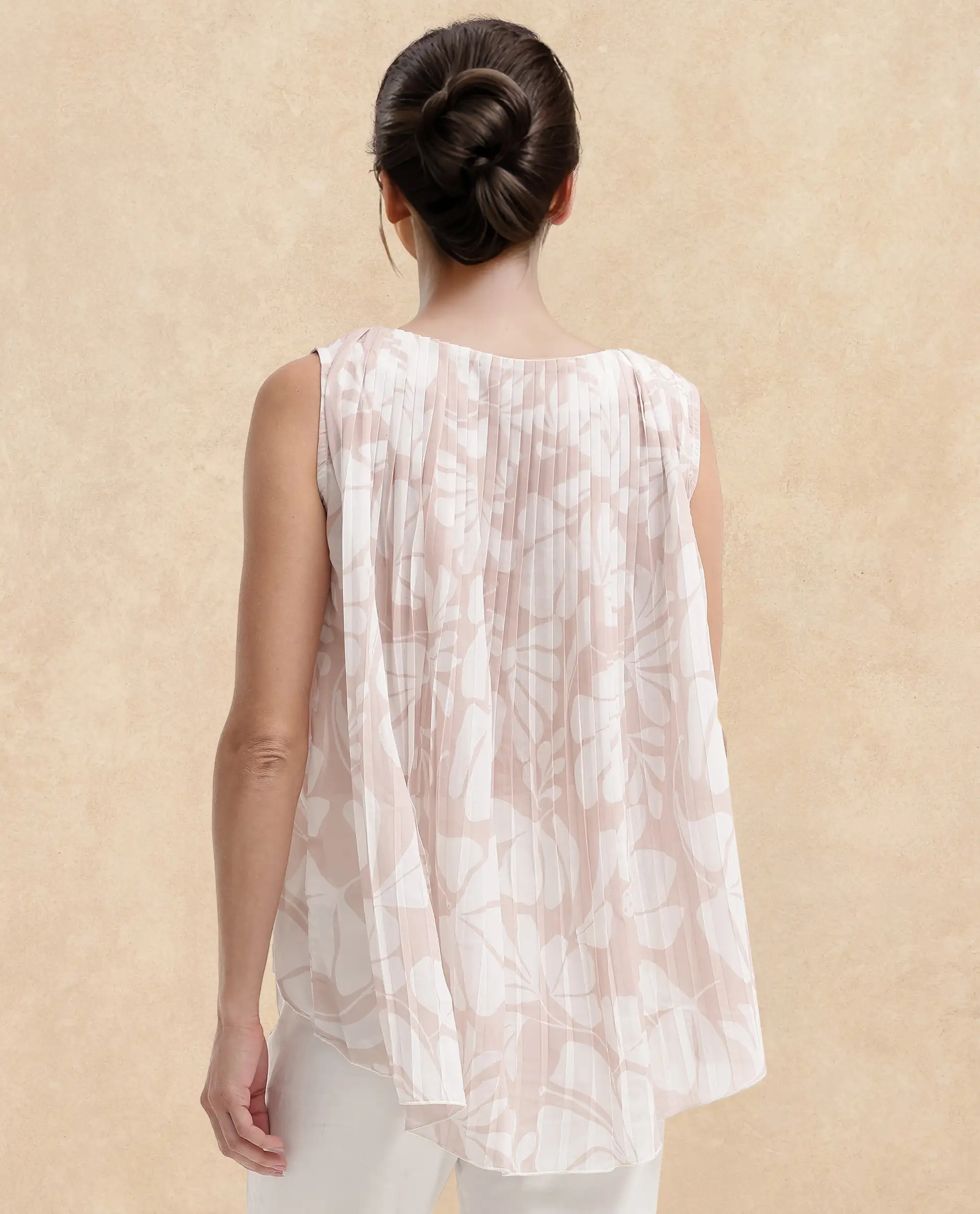 Rareism Women's Matera Light Beige Polyester Crew Neck Abstract Print Sleeveless Relaxed Fit Top - Image 8