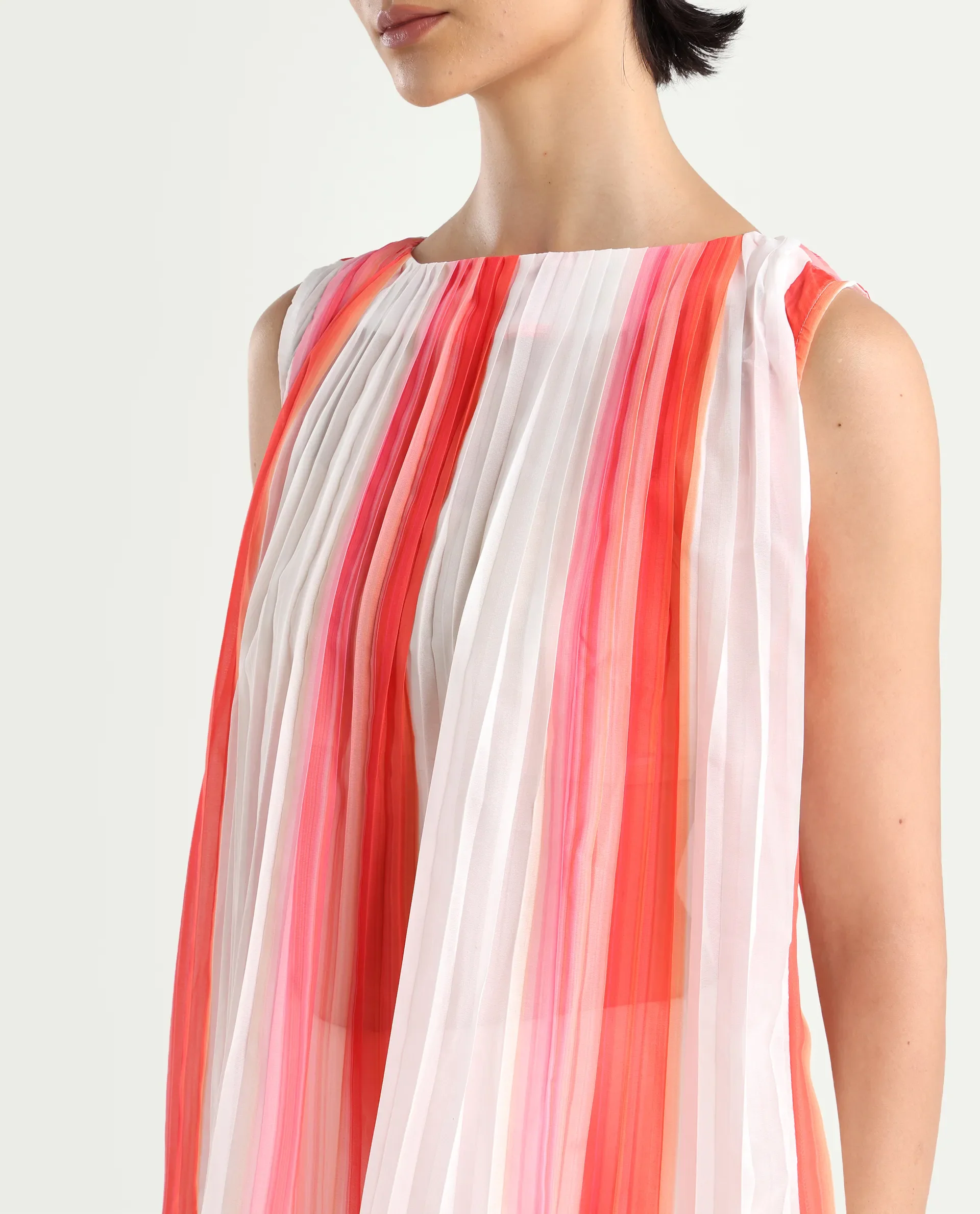 Rareism Women's Materio Multi Polyester Boat Neck Striped Sleeveless Relaxed Fit Top - Image 3