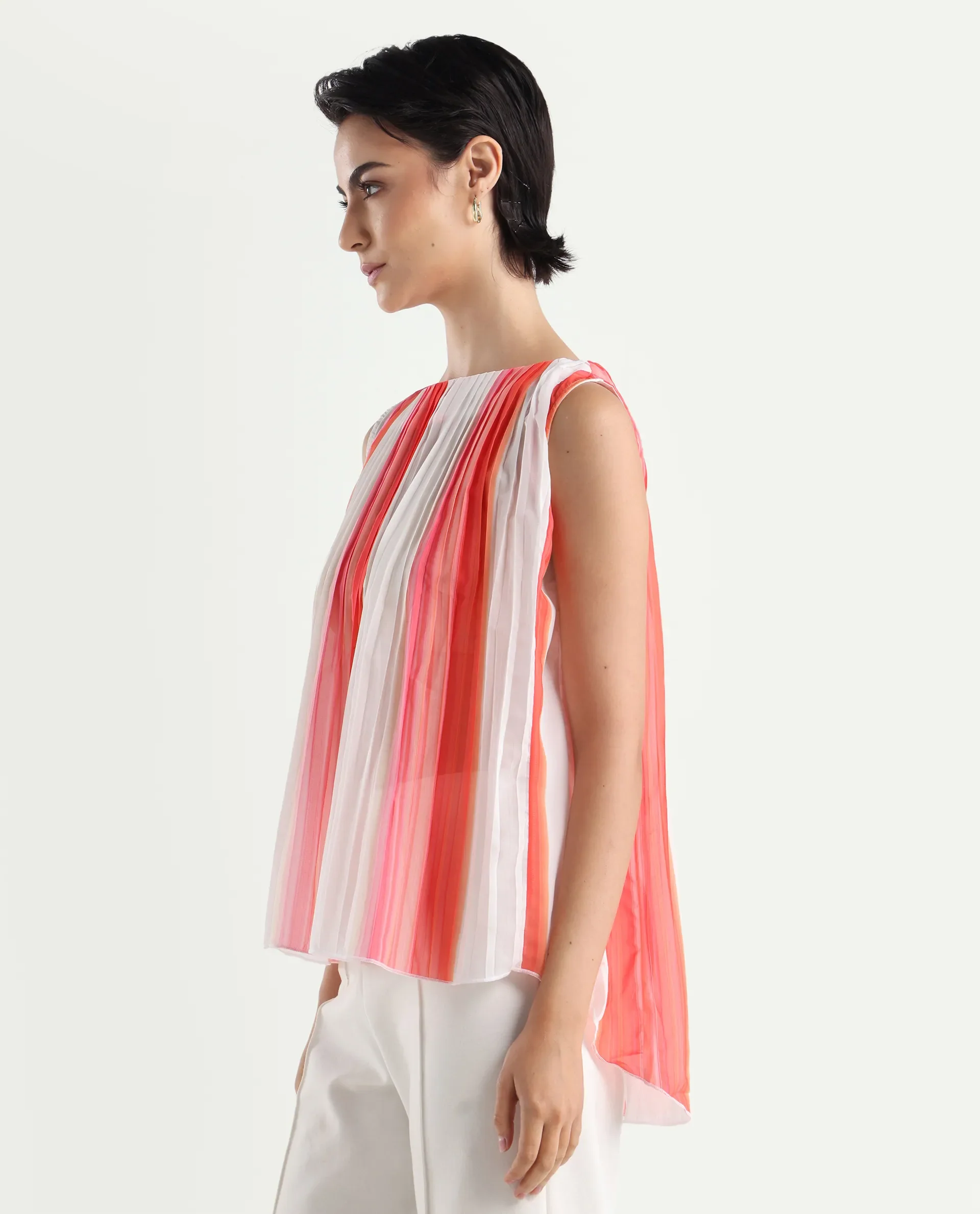 Rareism Women's Materio Multi Polyester Boat Neck Striped Sleeveless Relaxed Fit Top - Image 6