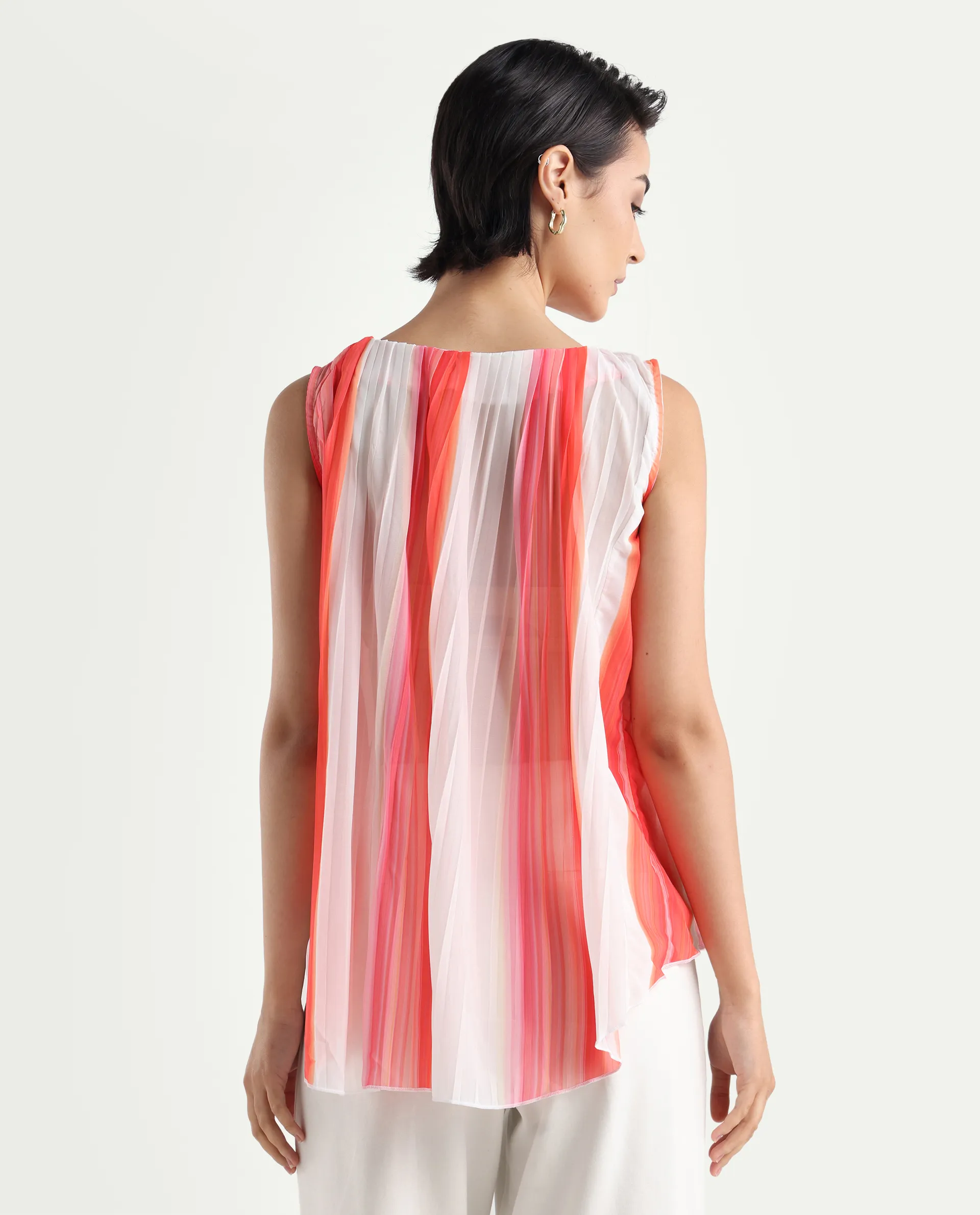 Rareism Women's Materio Multi Polyester Boat Neck Striped Sleeveless Relaxed Fit Top - Image 7