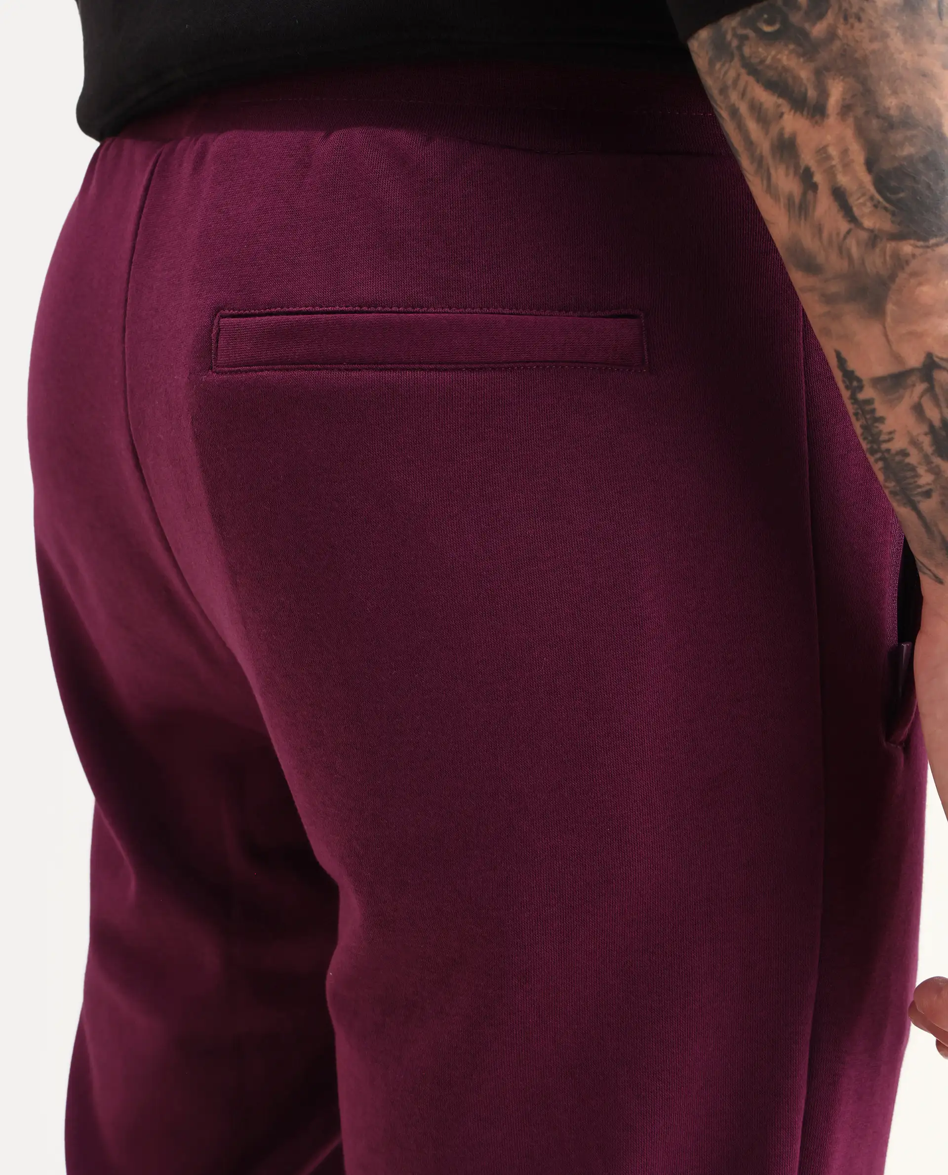 Rare Rabbit Men's Matsu Maroon Cotton Plain Regular Fit Joggers - Image 4