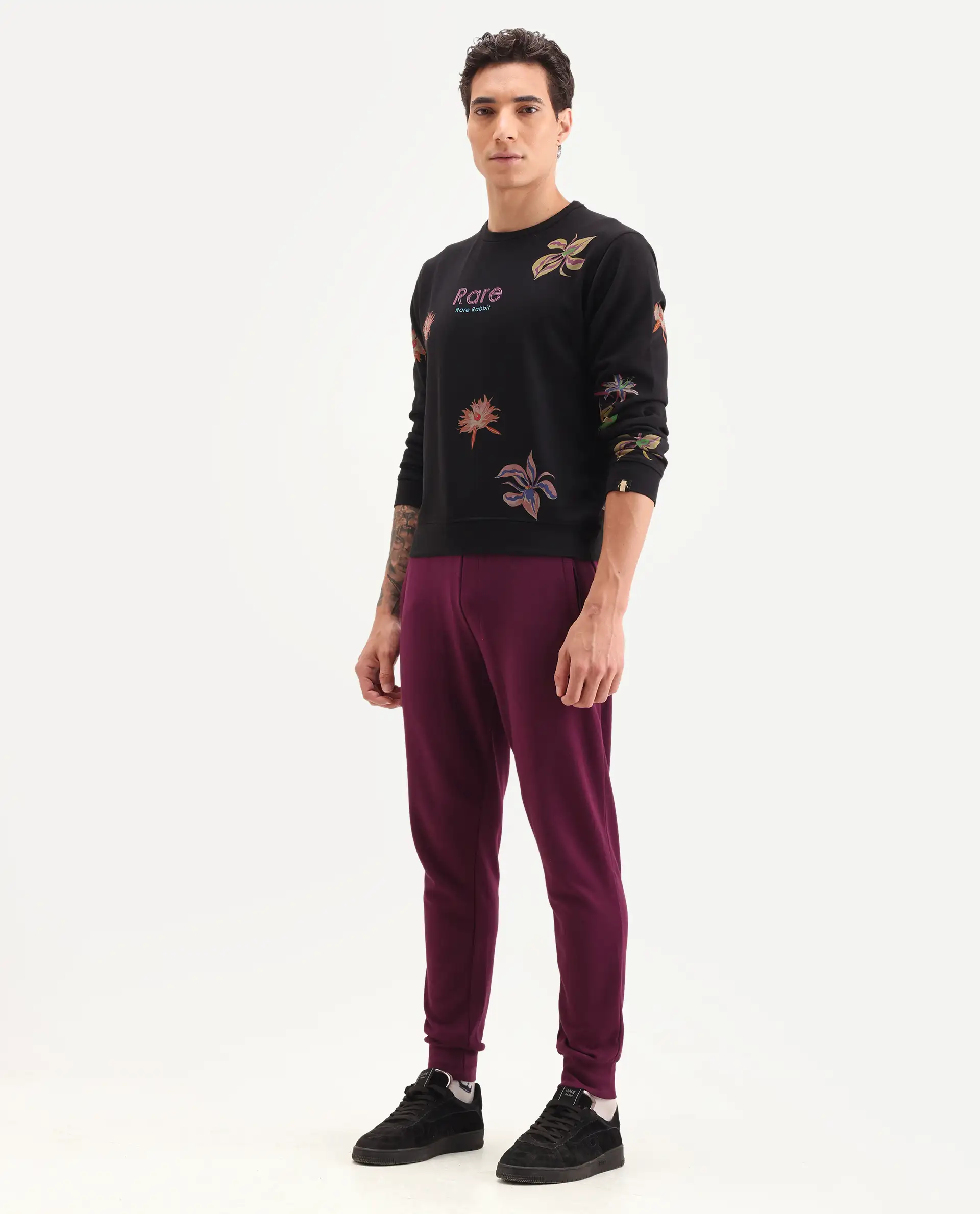 Rare Rabbit Men's Matsu Maroon Cotton Plain Regular Fit Joggers - Image 5
