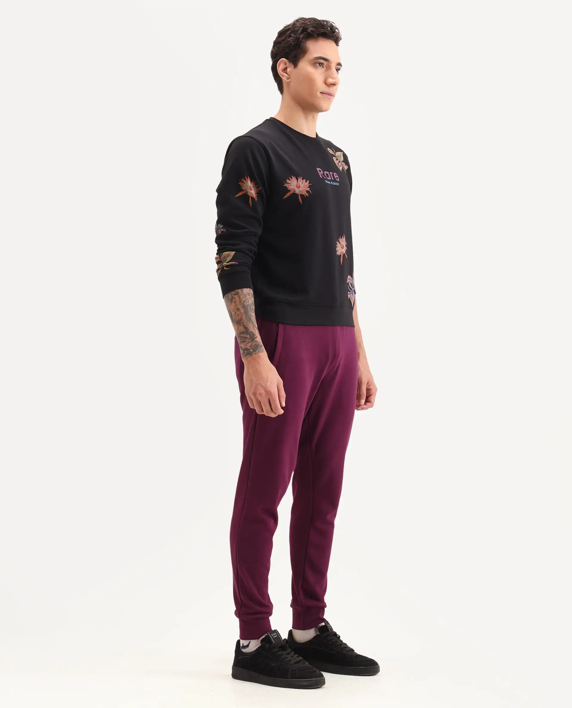Rare Rabbit Men's Matsu Maroon Cotton Plain Regular Fit Joggers - Image 6