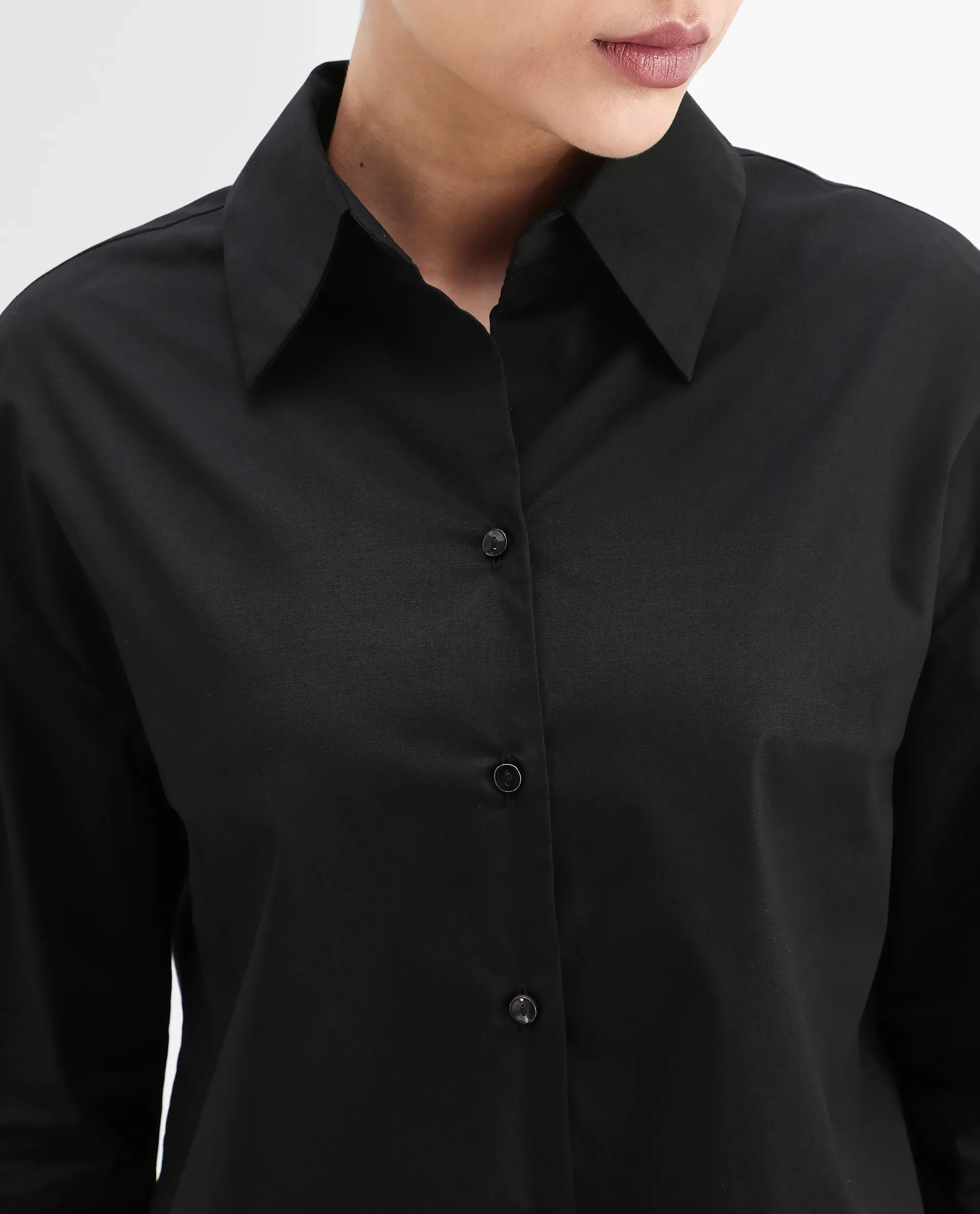 Rareism Women's Matsue Black Drop Collar Plain Cuffed Sleeve Boxy Fit Shirt - Image 4