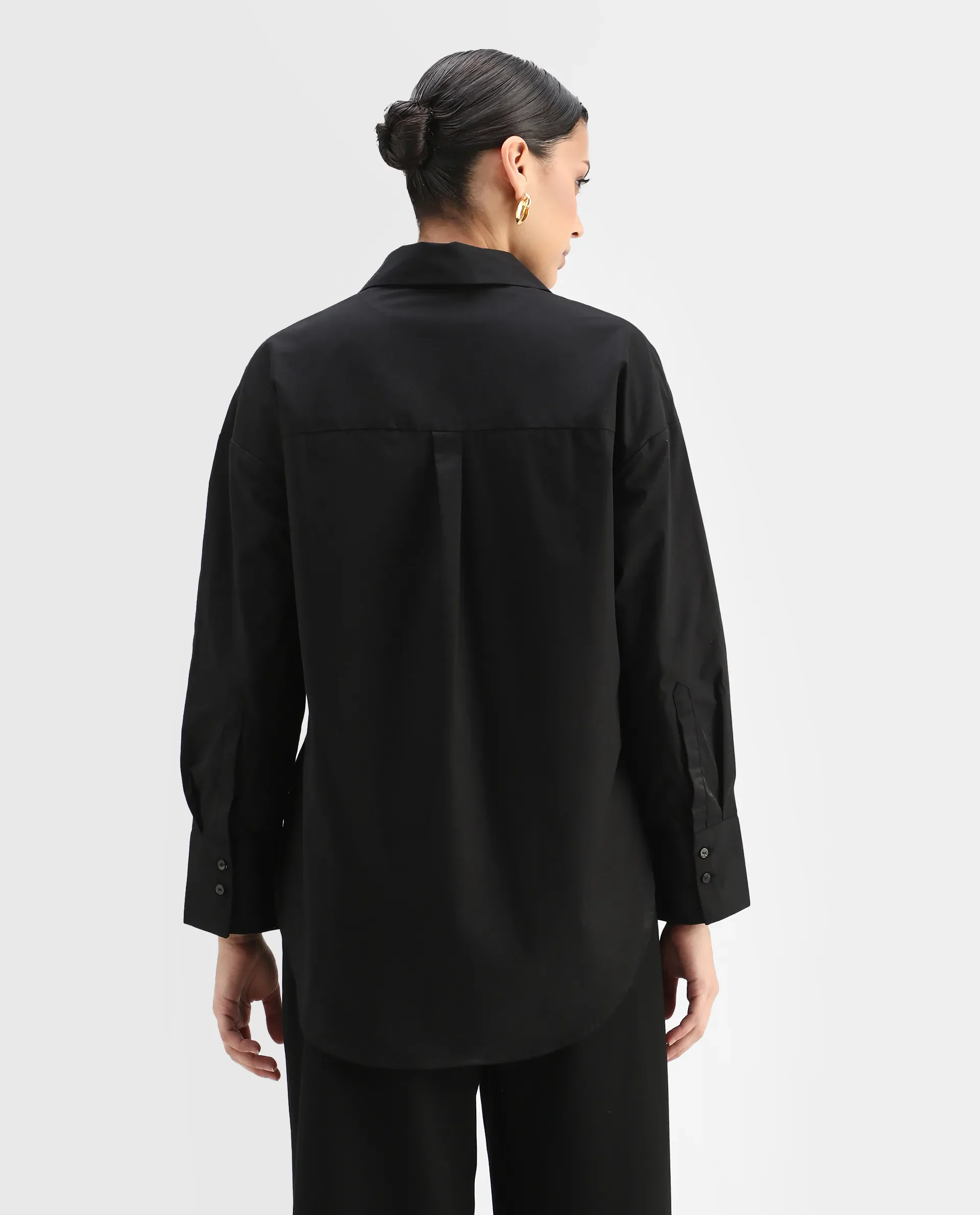 Rareism Women's Matsue Black Drop Collar Plain Cuffed Sleeve Boxy Fit Shirt - Image 8