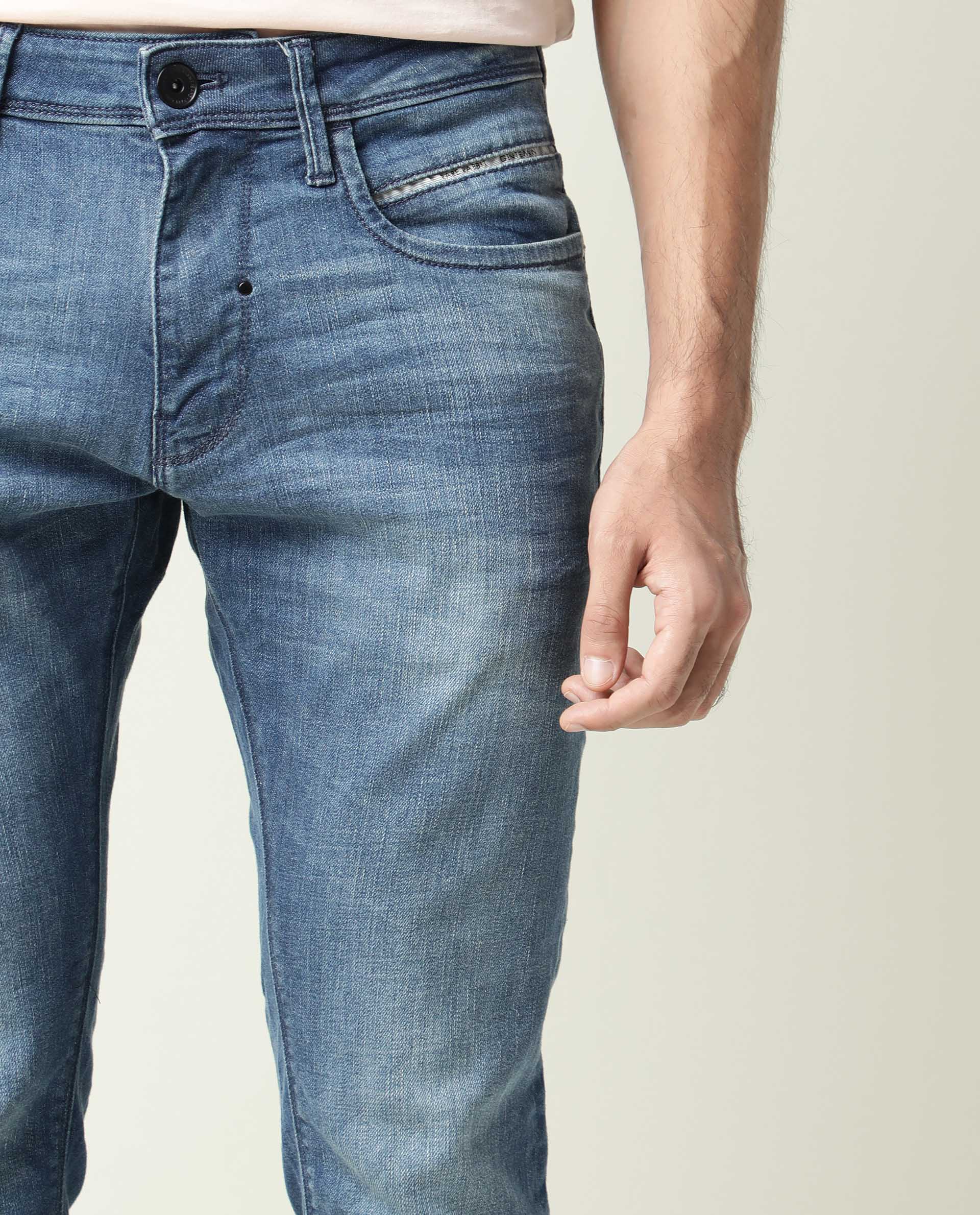 Rare Rabbit Men's Matt-2 Blue Cotton Plain Hawk Slim Fit Jeans - Image 10