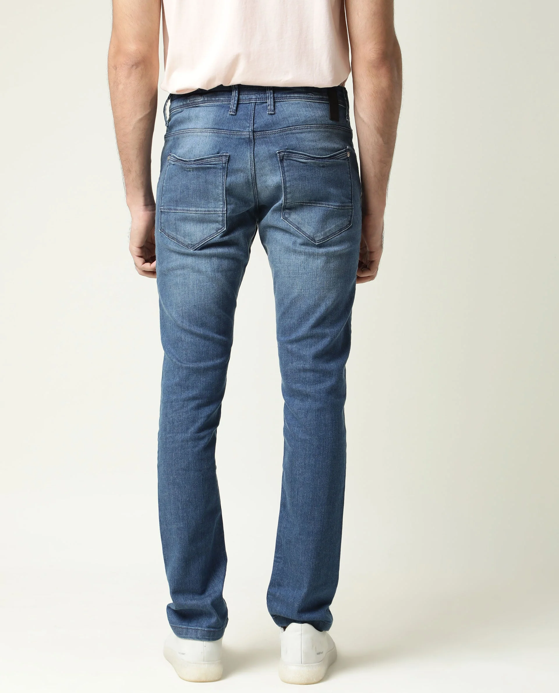 Rare Rabbit Men's Matt-2 Blue Cotton Plain Hawk Slim Fit Jeans - Image 11