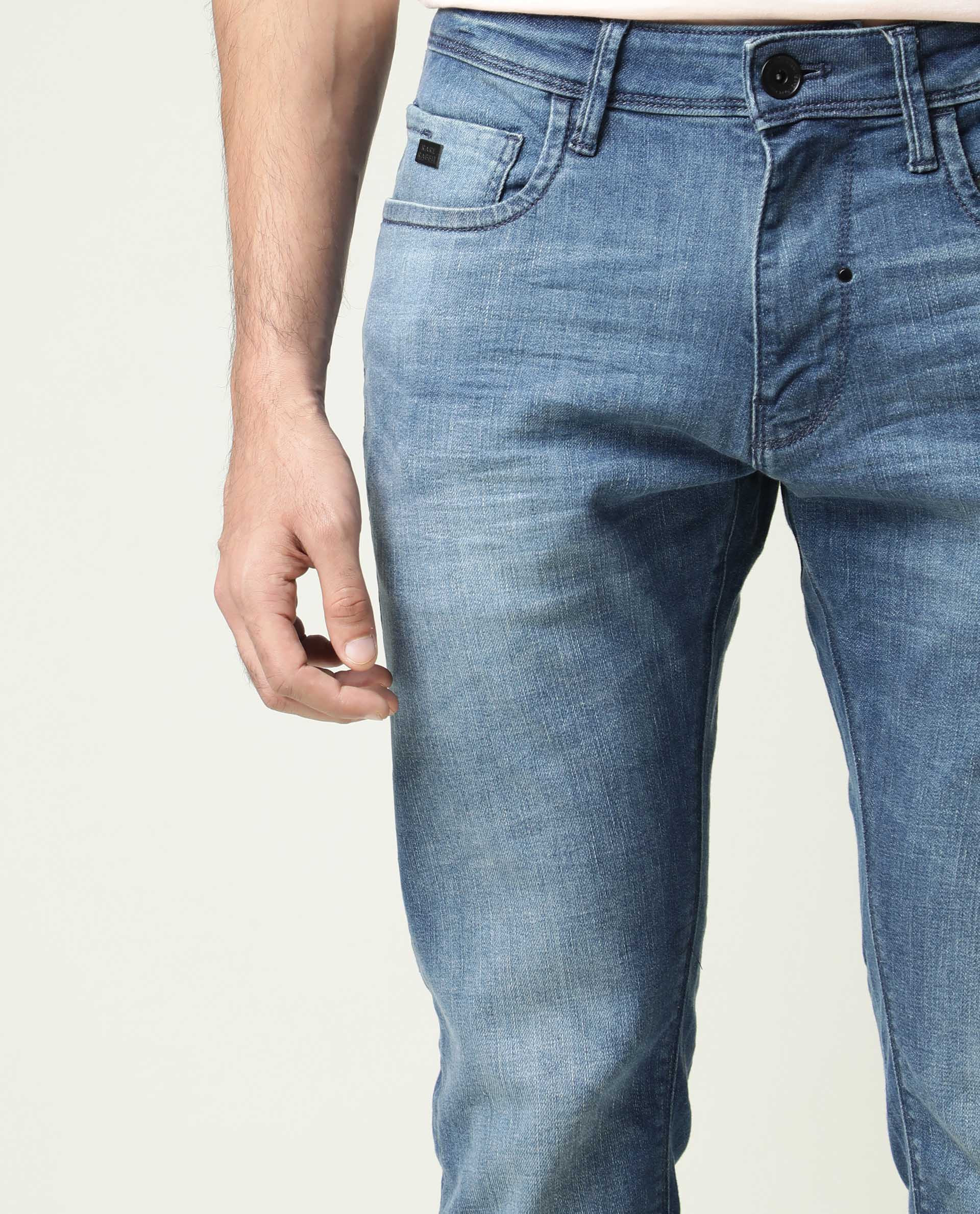 Rare Rabbit Men's Matt-2 Blue Cotton Plain Hawk Slim Fit Jeans - Image 6