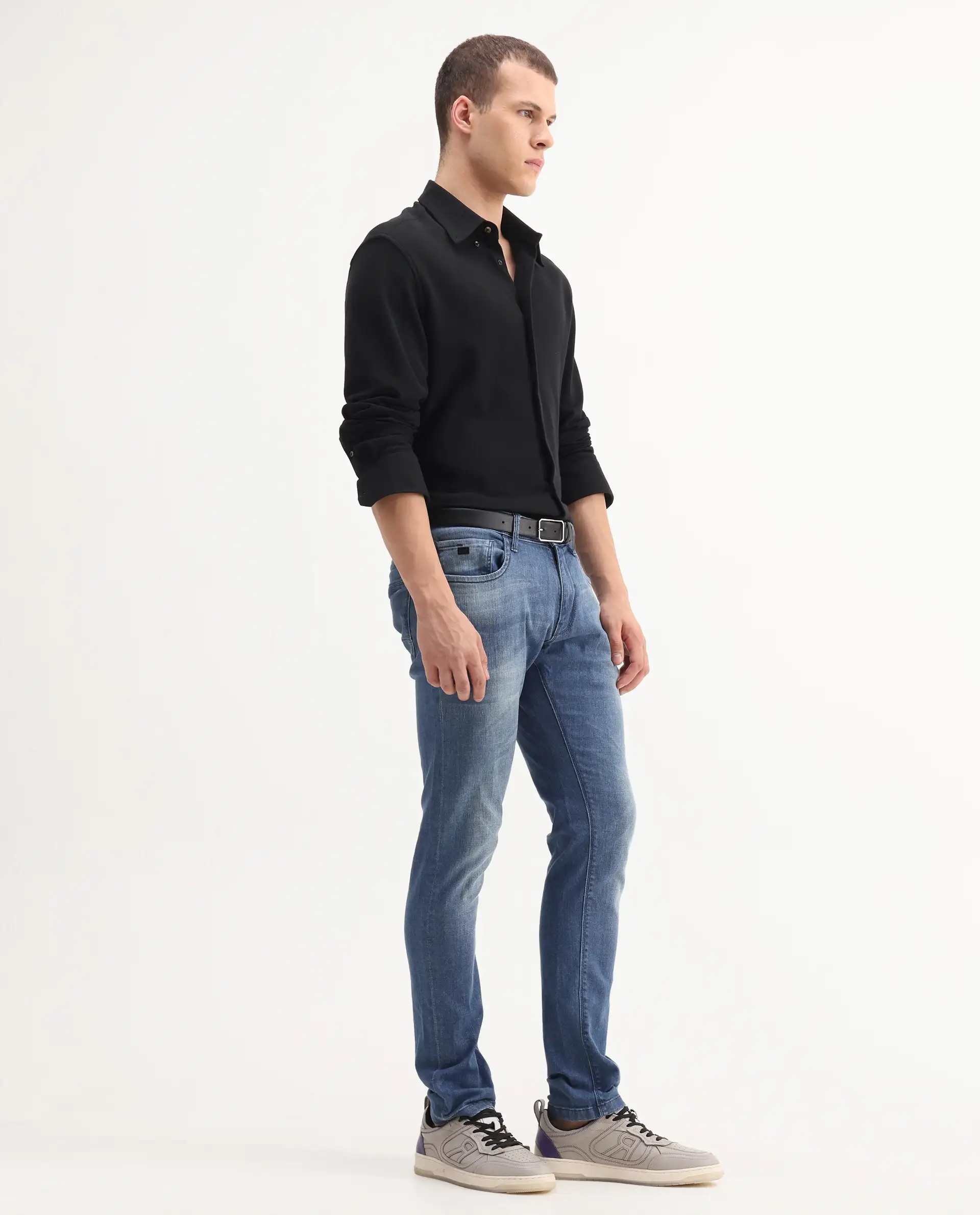 Rare Rabbit Men's Matt Blue Cotton Plain Morris Regular Fit Jeans - Image 10