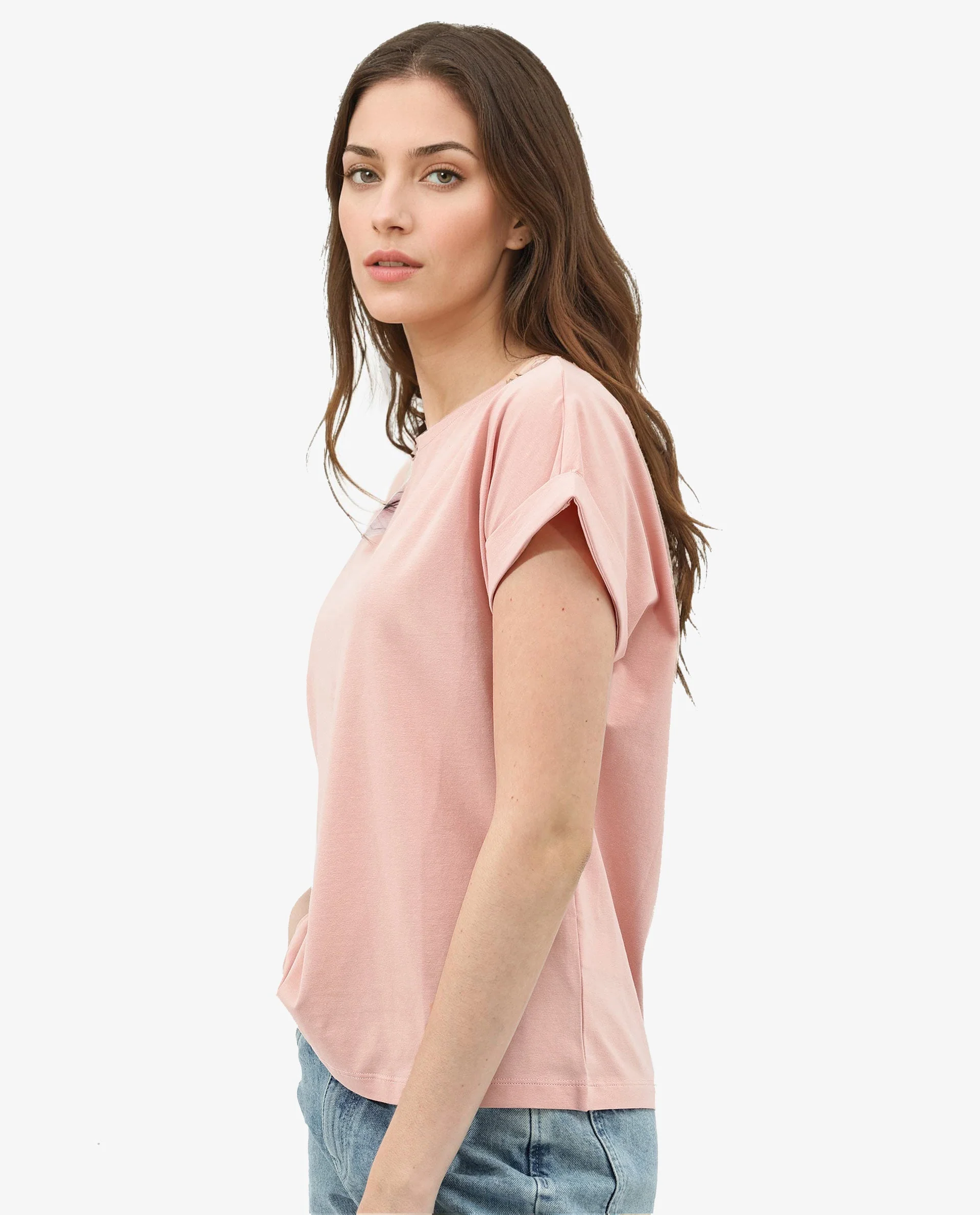 Rareism Women's Mattadu Light Peach Cotton Blend Crew Neck Graphic Print Extended Sleeves Regular Fit T-Shirt - Image 5
