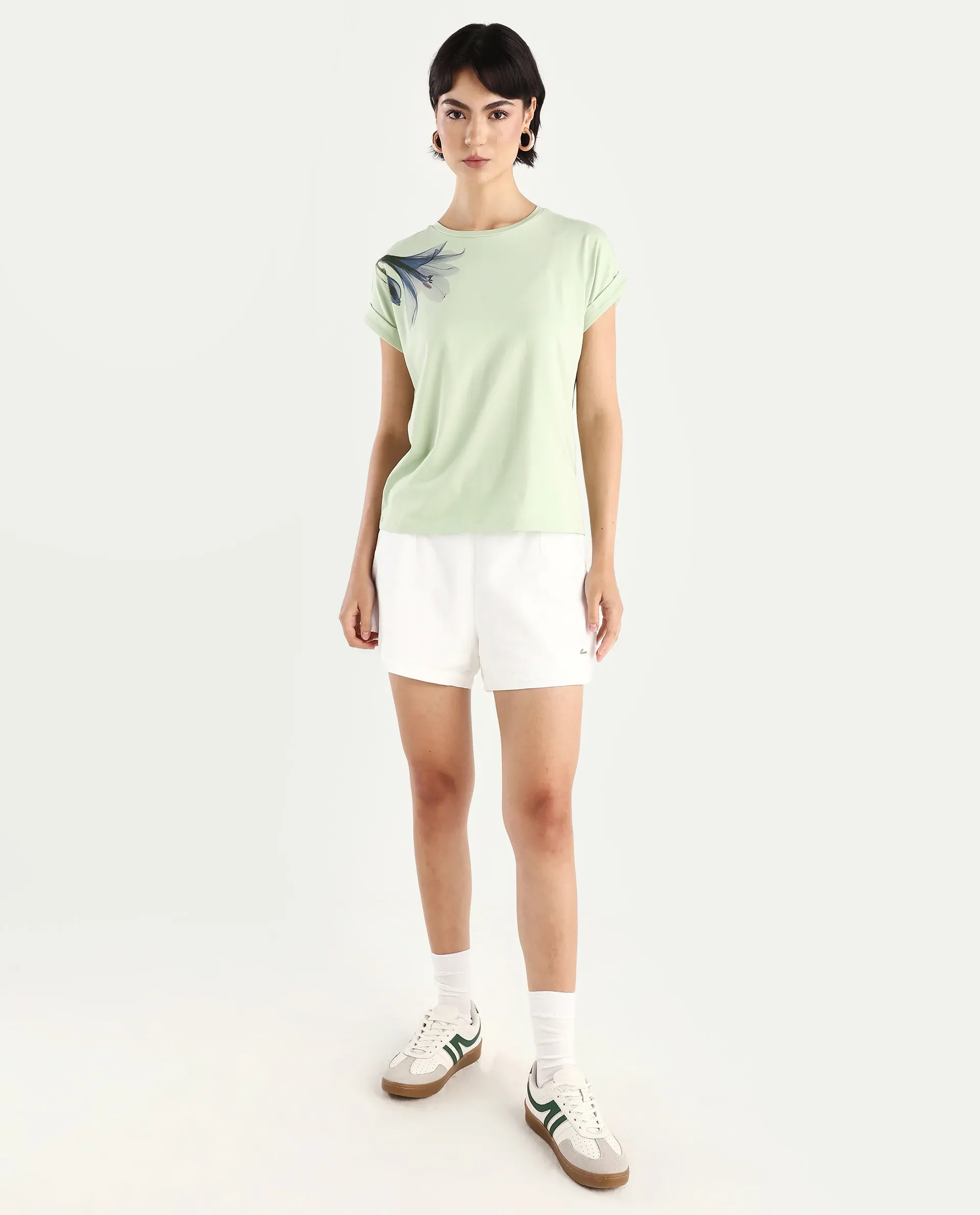 Rareism Women's Mattadu Pastel Green Cotton Blend Crew Neck Graphic Print Extended Sleeves Regular Fit T-Shirt - Image 2