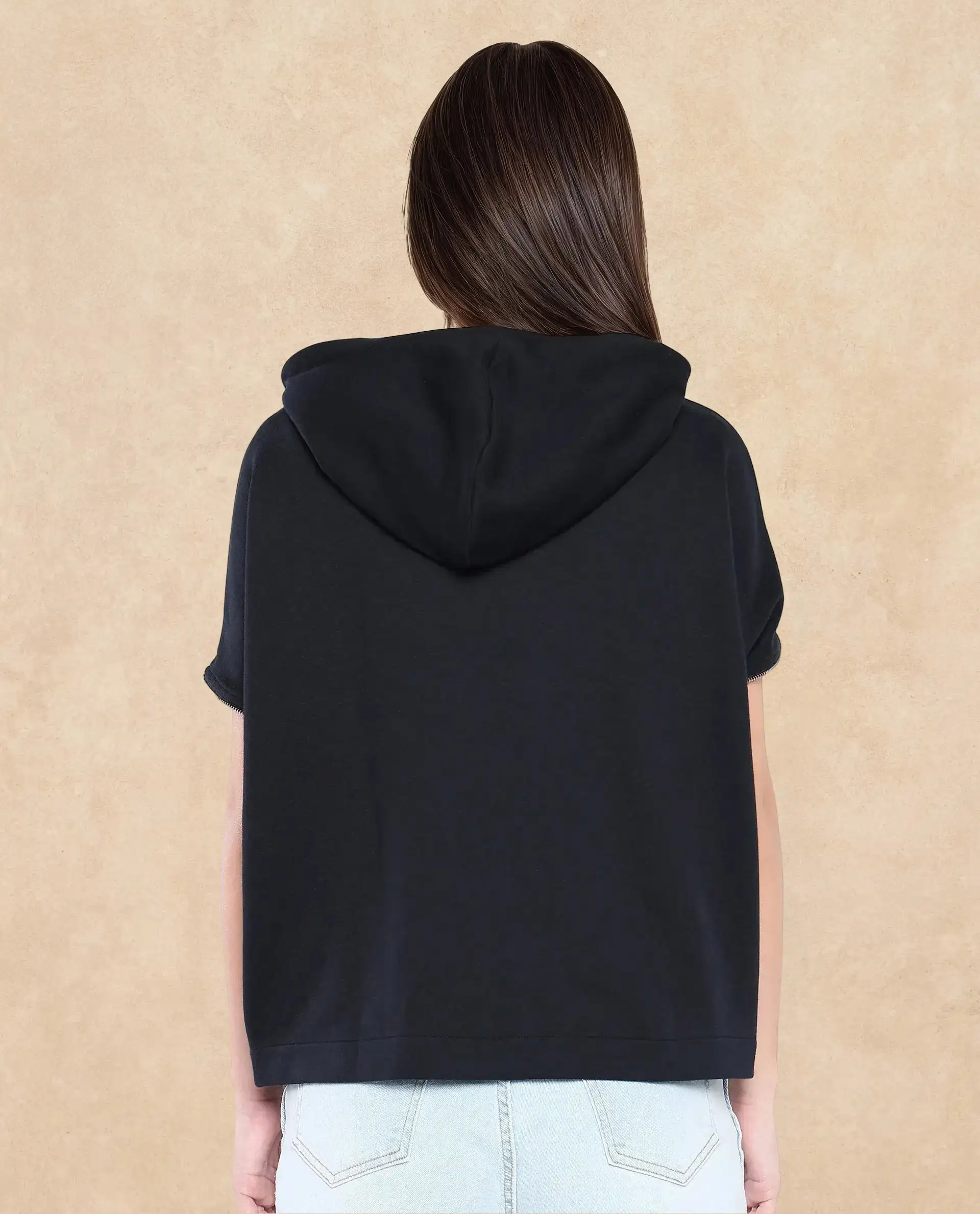 Rareism Women's Matthew Black Cotton Blend Hooded Plain Extended Sleeves Relaxed Fit Sweatshirt - Image 5