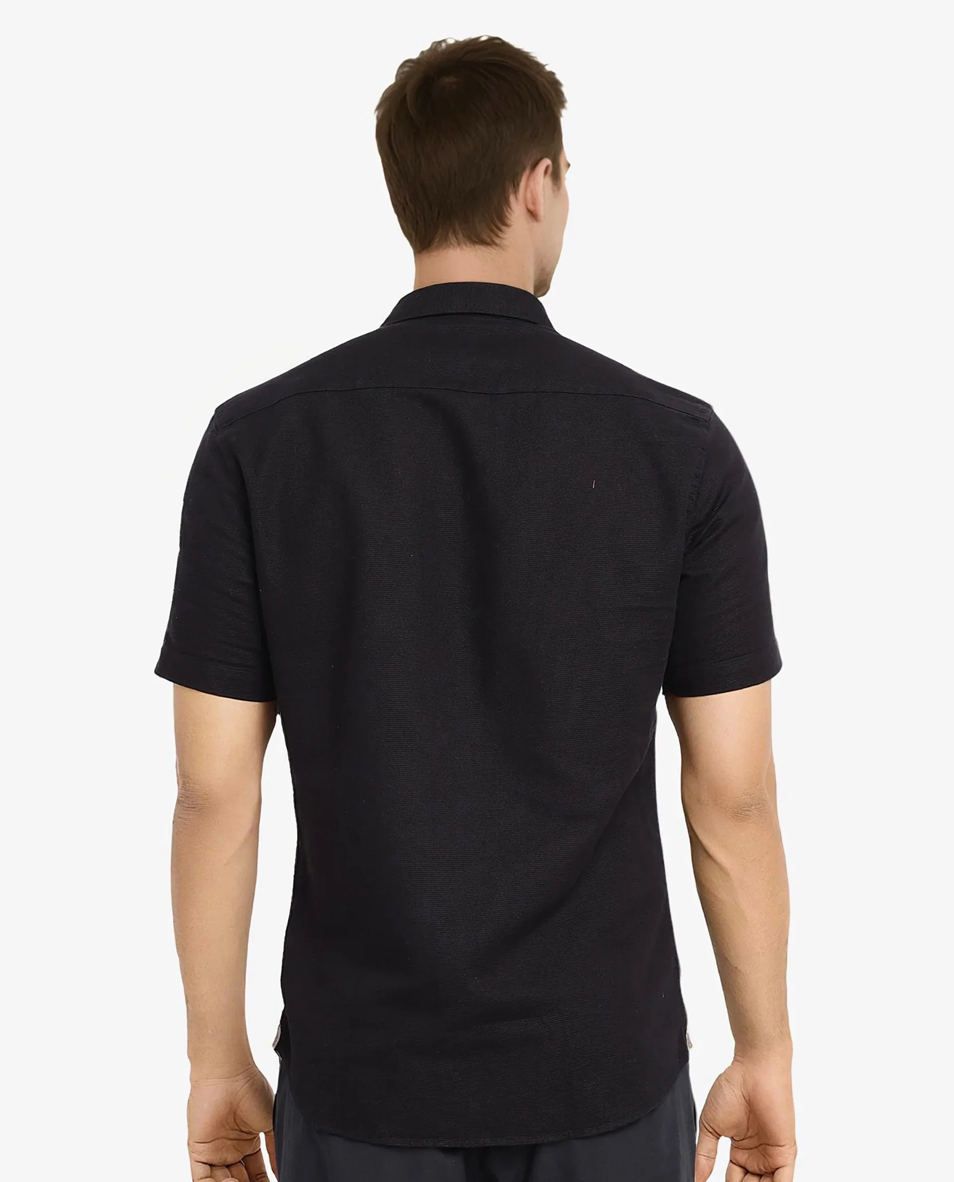 Rare Rabbit Men's Matto-1 Black Cotton Striped Print Boxy Fit Half Sleeve Collared Shirt - Image 4
