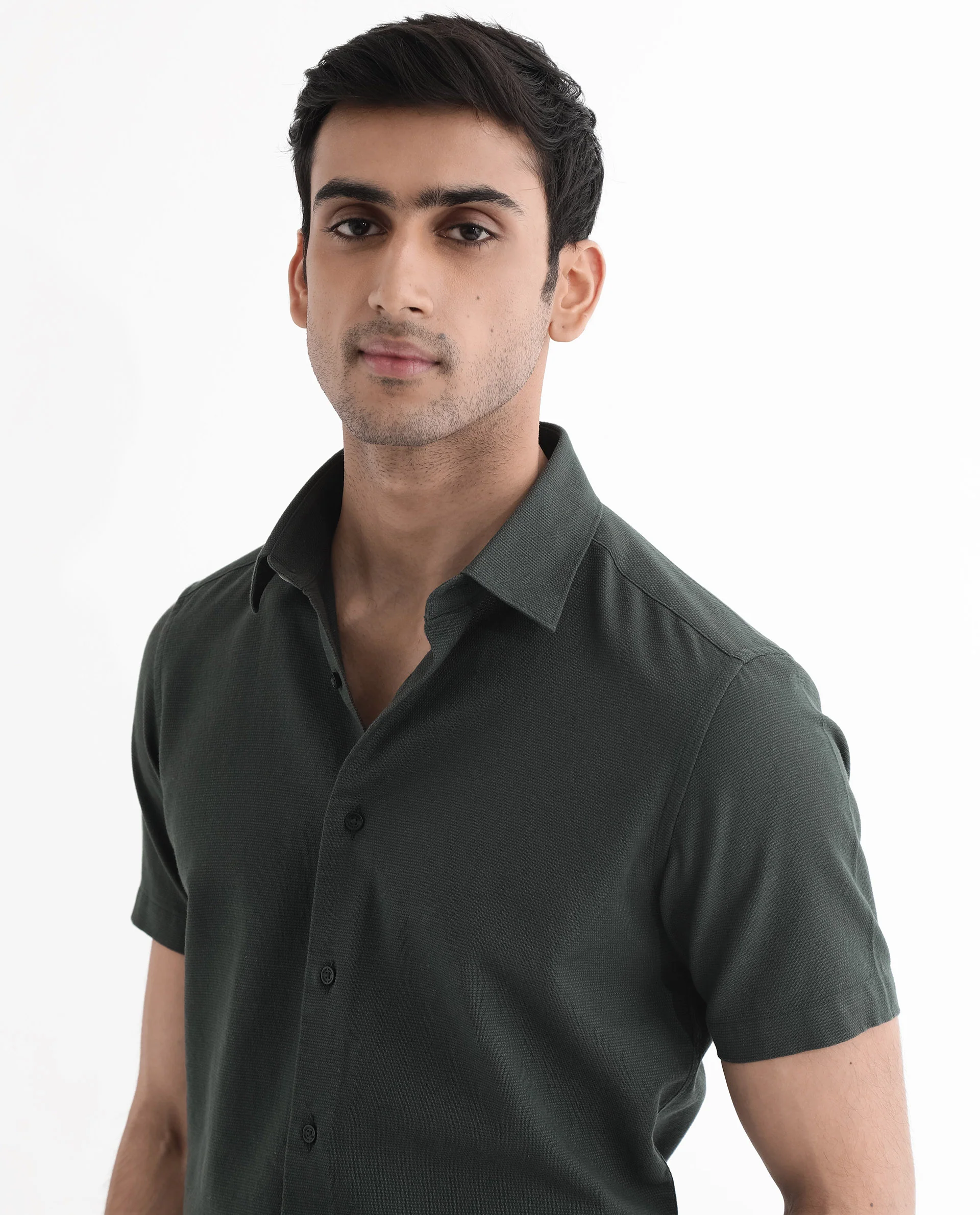 Rare Rabbit Men's Matto-1 Dark Green Cotton Striped Print Boxy Fit Half Sleeve Collared Shirt - Image 10
