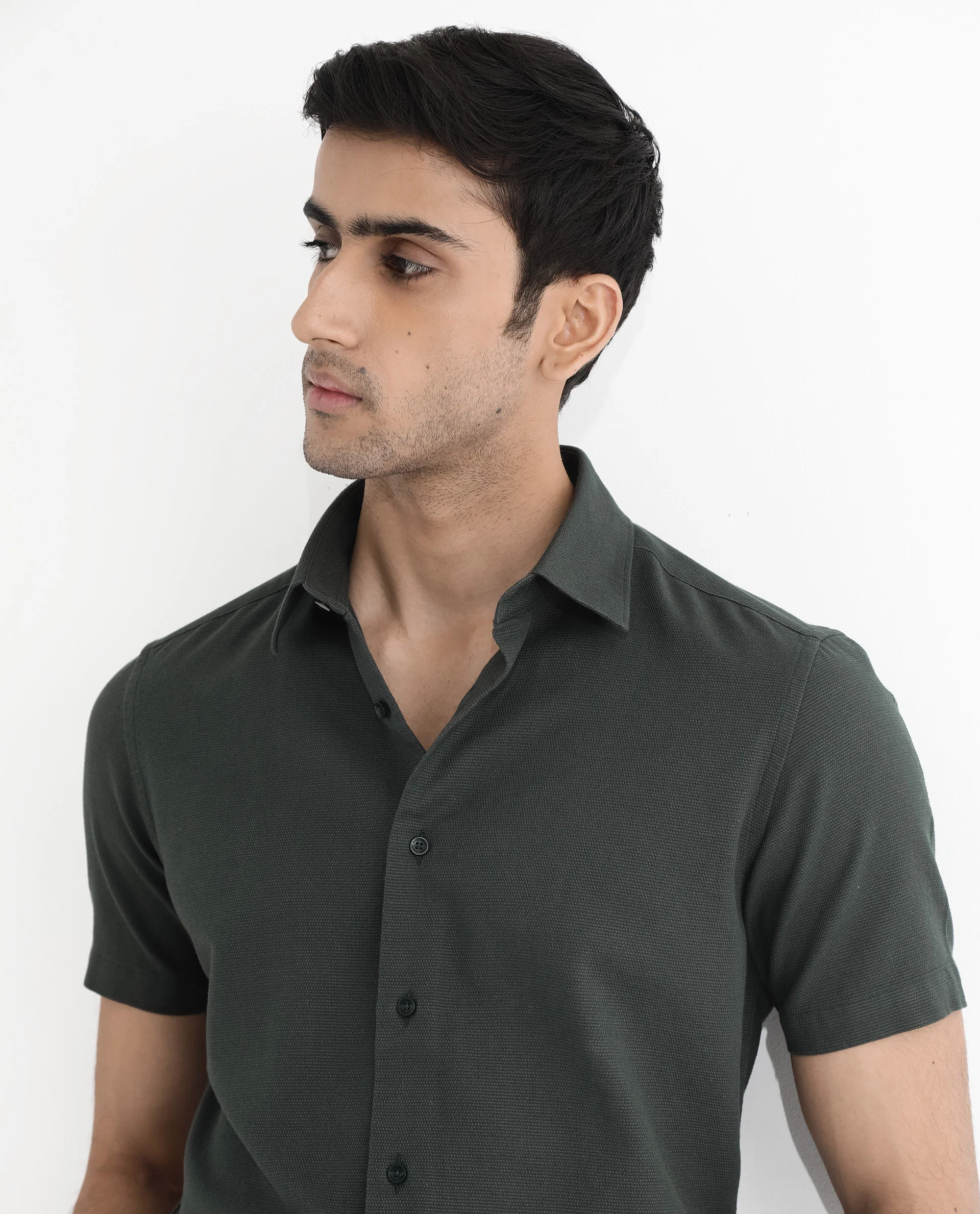 Rare Rabbit Men's Matto-1 Dark Green Cotton Striped Print Boxy Fit Half Sleeve Collared Shirt - Image 11