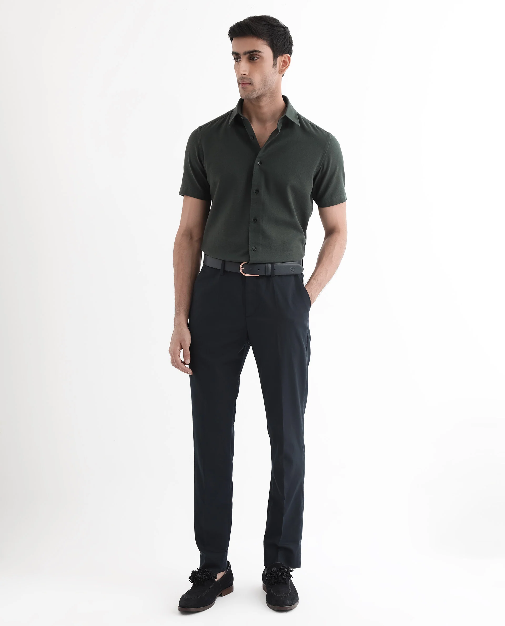 Rare Rabbit Men's Matto-1 Dark Green Cotton Striped Print Boxy Fit Half Sleeve Collared Shirt - Image 2