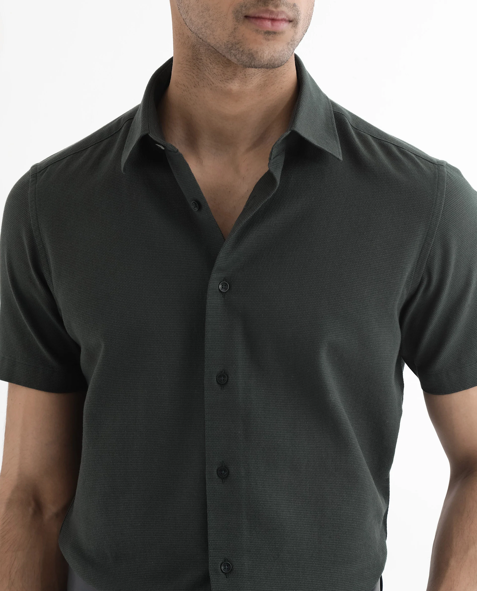 Rare Rabbit Men's Matto-1 Dark Green Cotton Striped Print Boxy Fit Half Sleeve Collared Shirt - Image 3