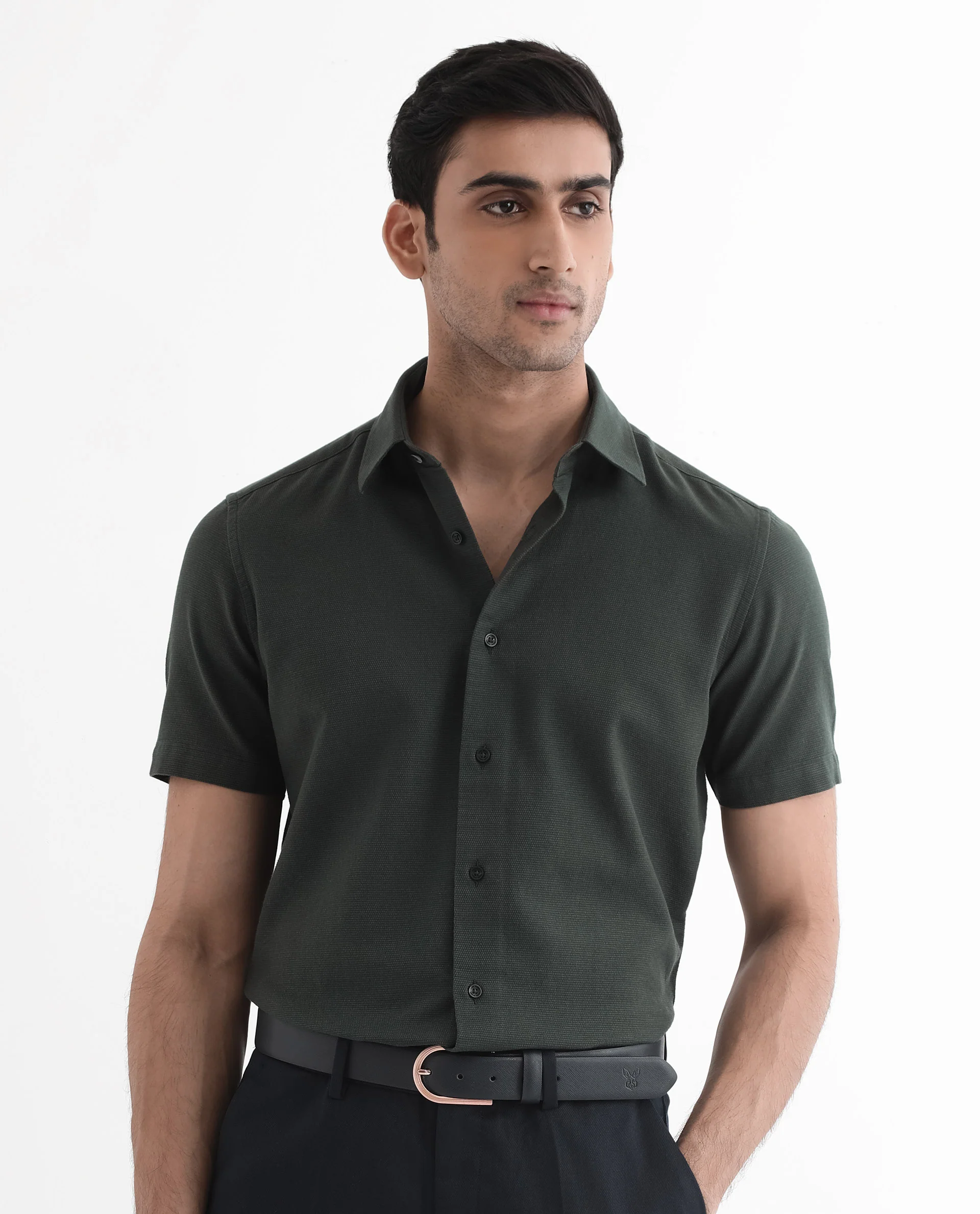 Rare Rabbit Men's Matto-1 Dark Green Cotton Striped Print Boxy Fit Half Sleeve Collared Shirt - Image 4