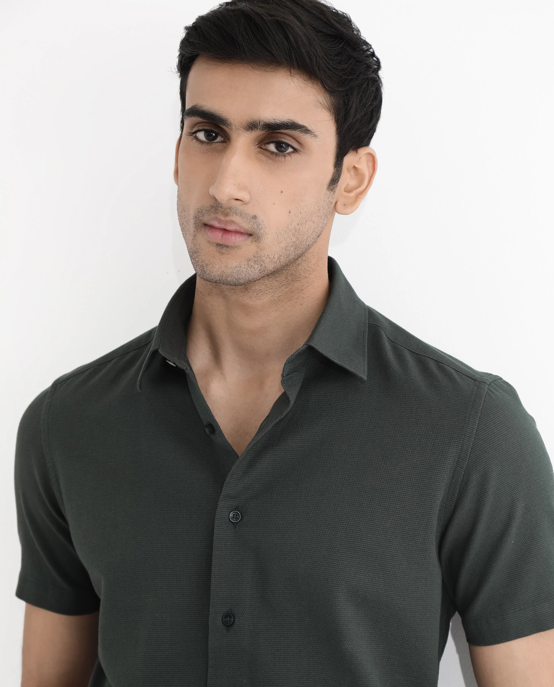 Rare Rabbit Men's Matto-1 Dark Green Cotton Striped Print Boxy Fit Half Sleeve Collared Shirt - Image 5